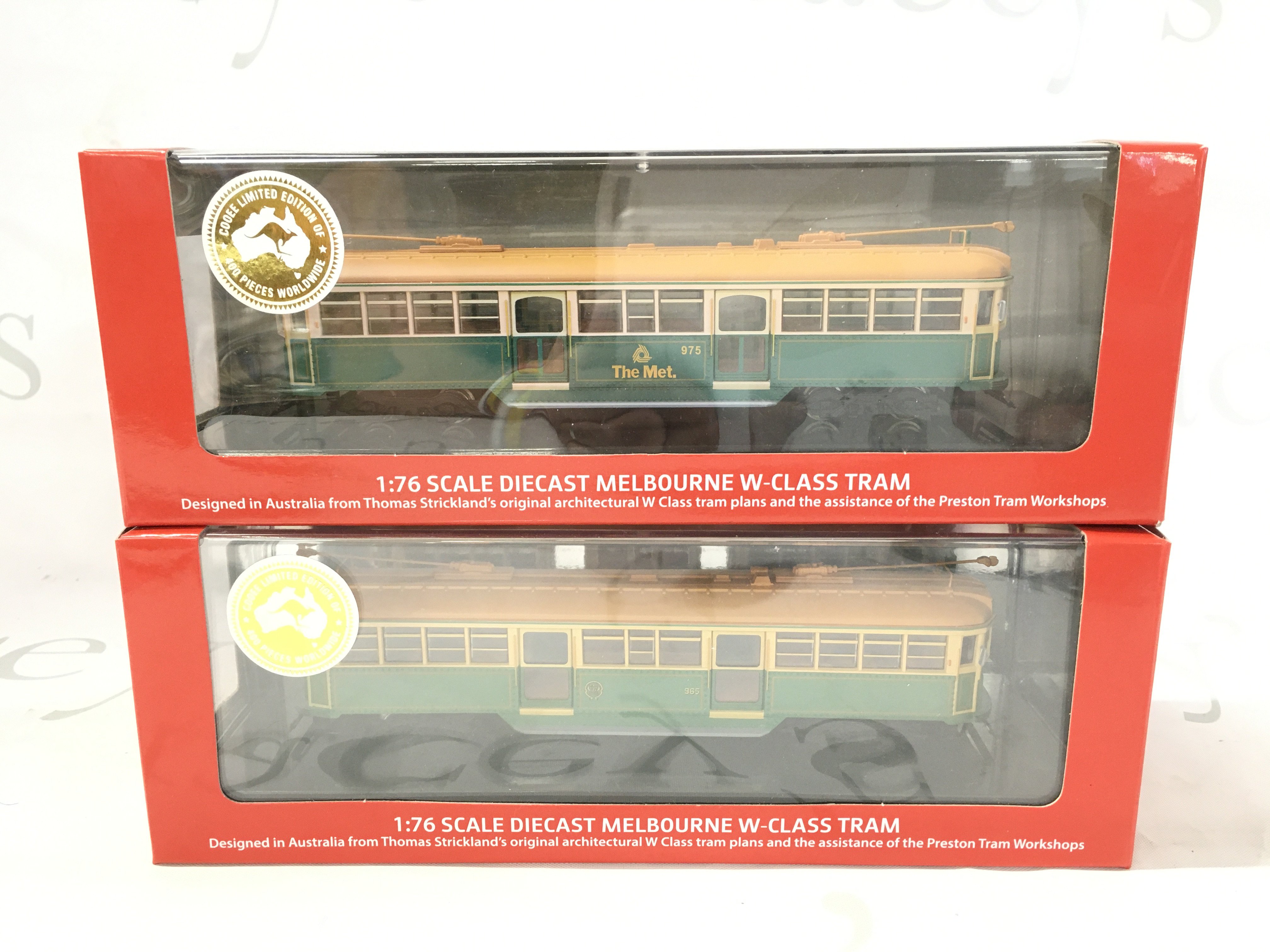 2 X Boxed Cooee Classics Model Trams. A Melbourne Tram #965 And A W6 Melbourne Tram #975. Both 1/76 Scale.