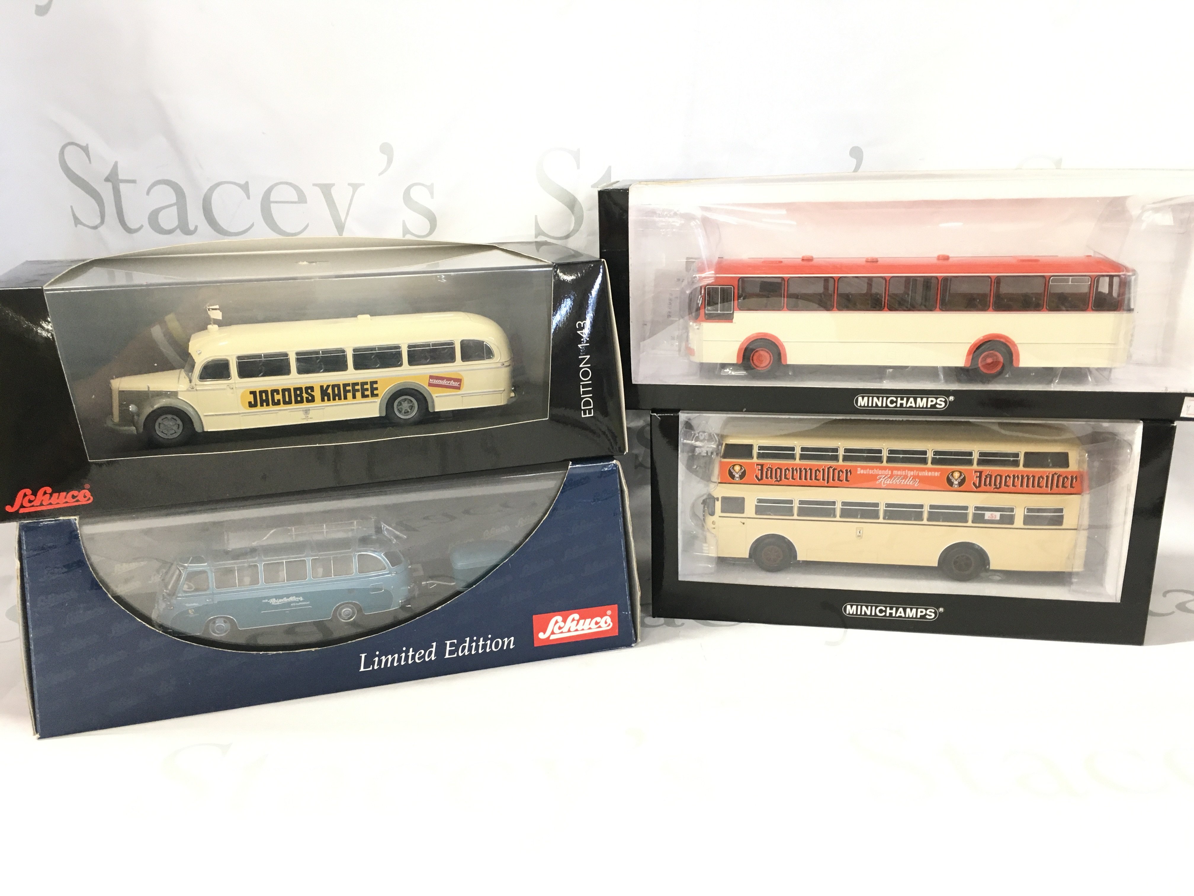 2 Schuco And 2 Minicamps Buses. 1/43 Scale.