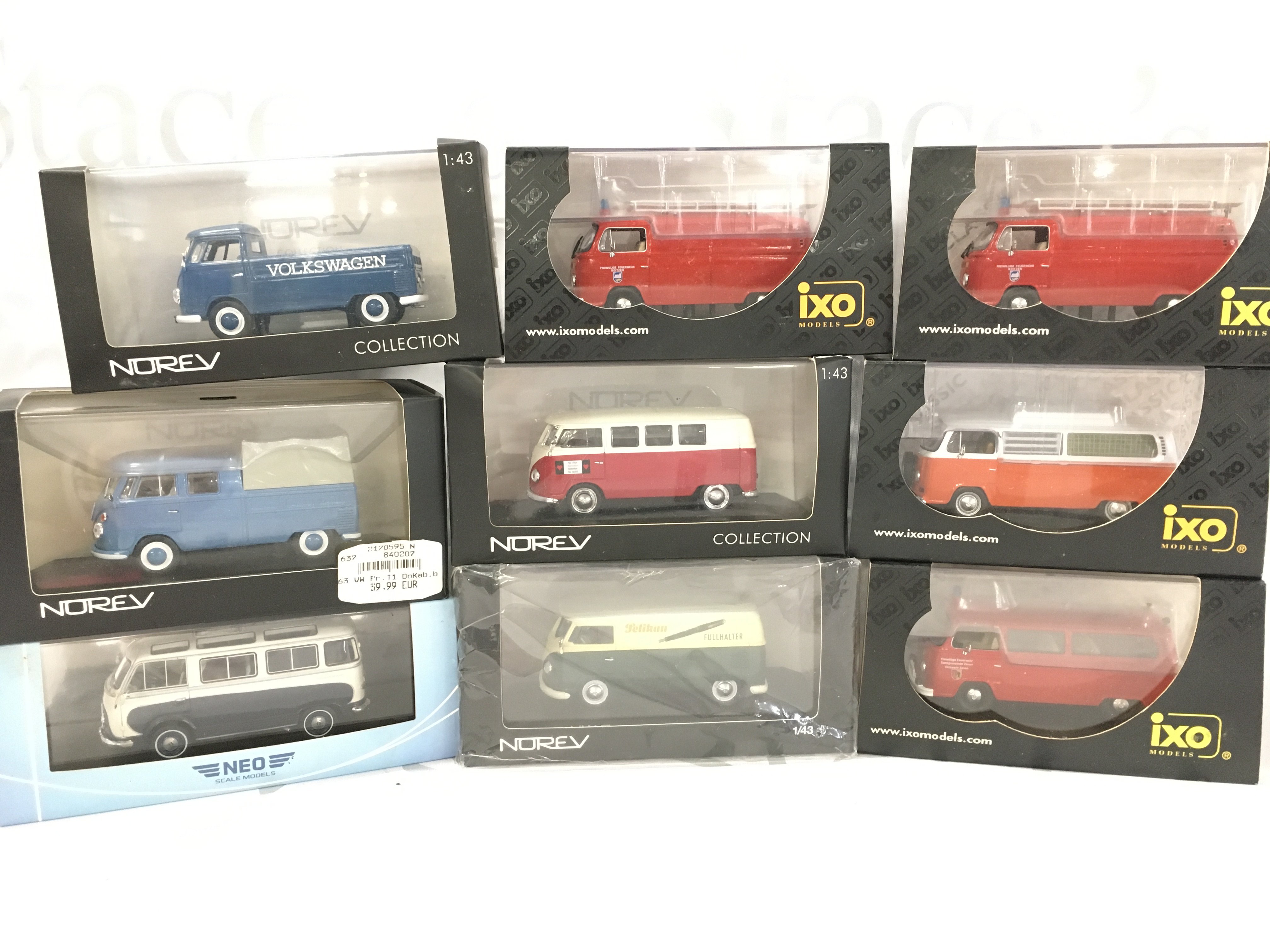 A Collection of Boxed Norev And IXO Volkswagen Vans 1/43 Scale.