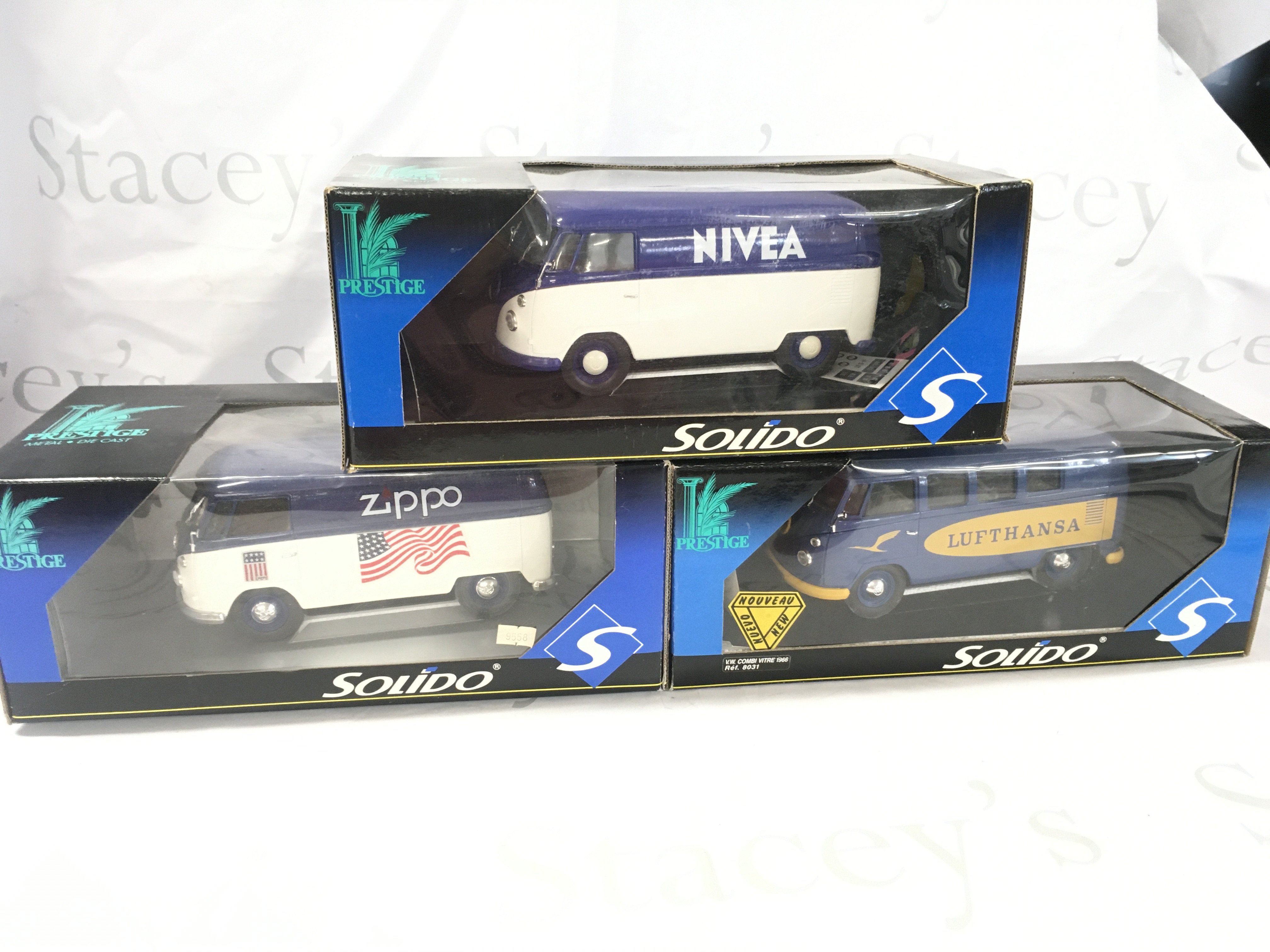 3x boxed Volkswagen vans by Solido. No reserve