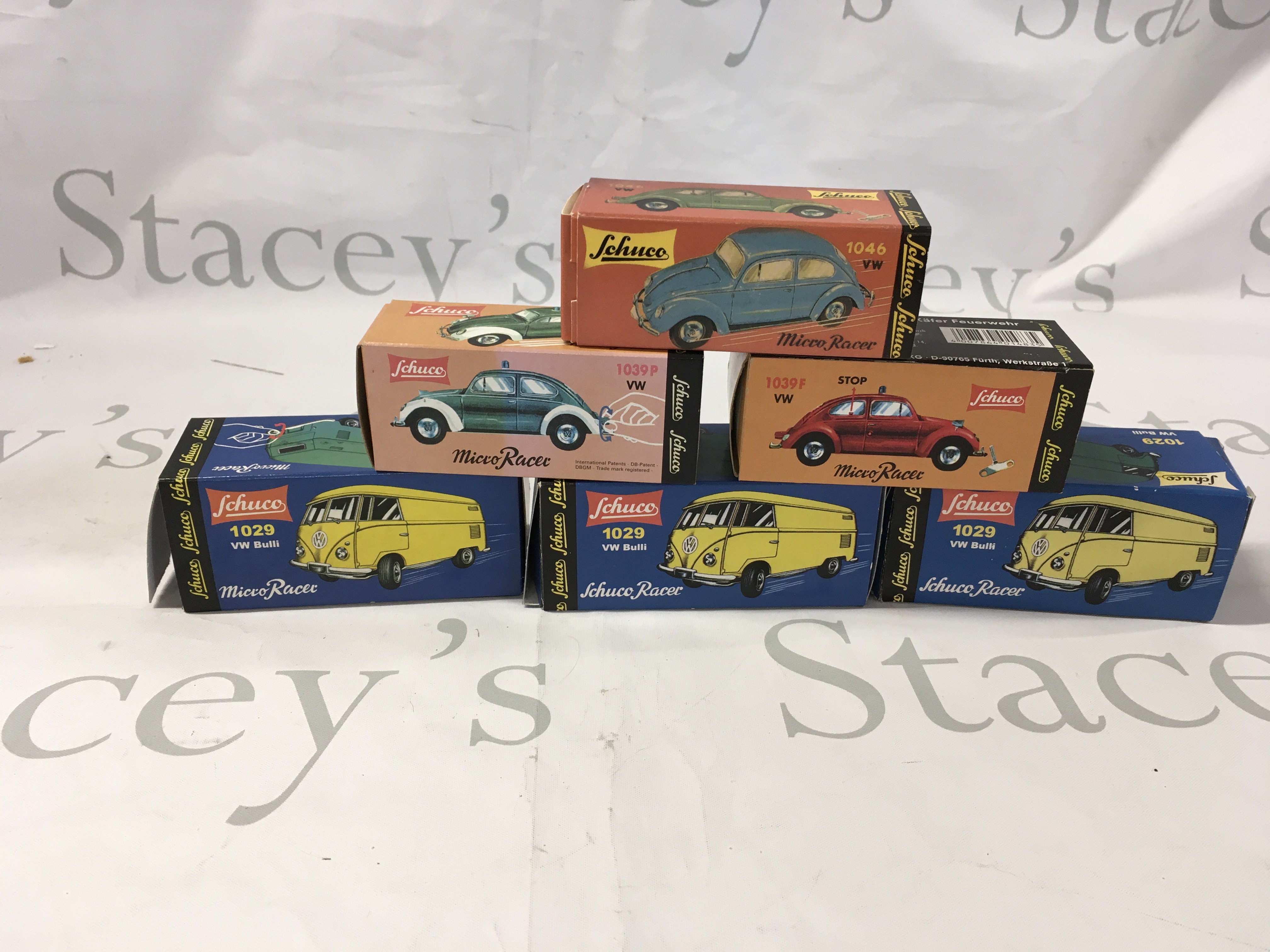 6 x boxed Schuco Micro Racer Volkswagen cars including. 1029 ..1039p..1039f..1046. No reserve