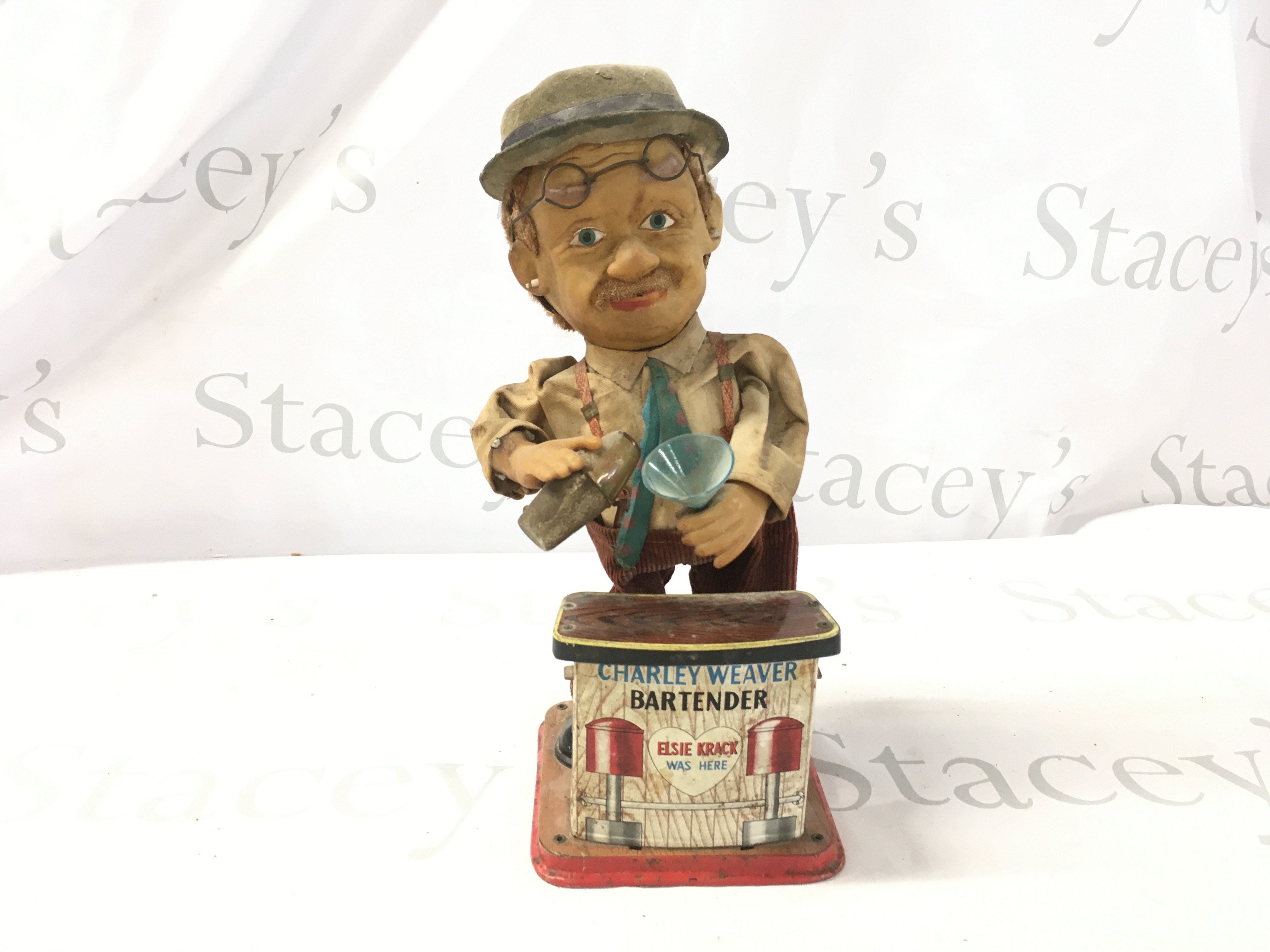 Vintage Tinplate Charley Weaver Bartender