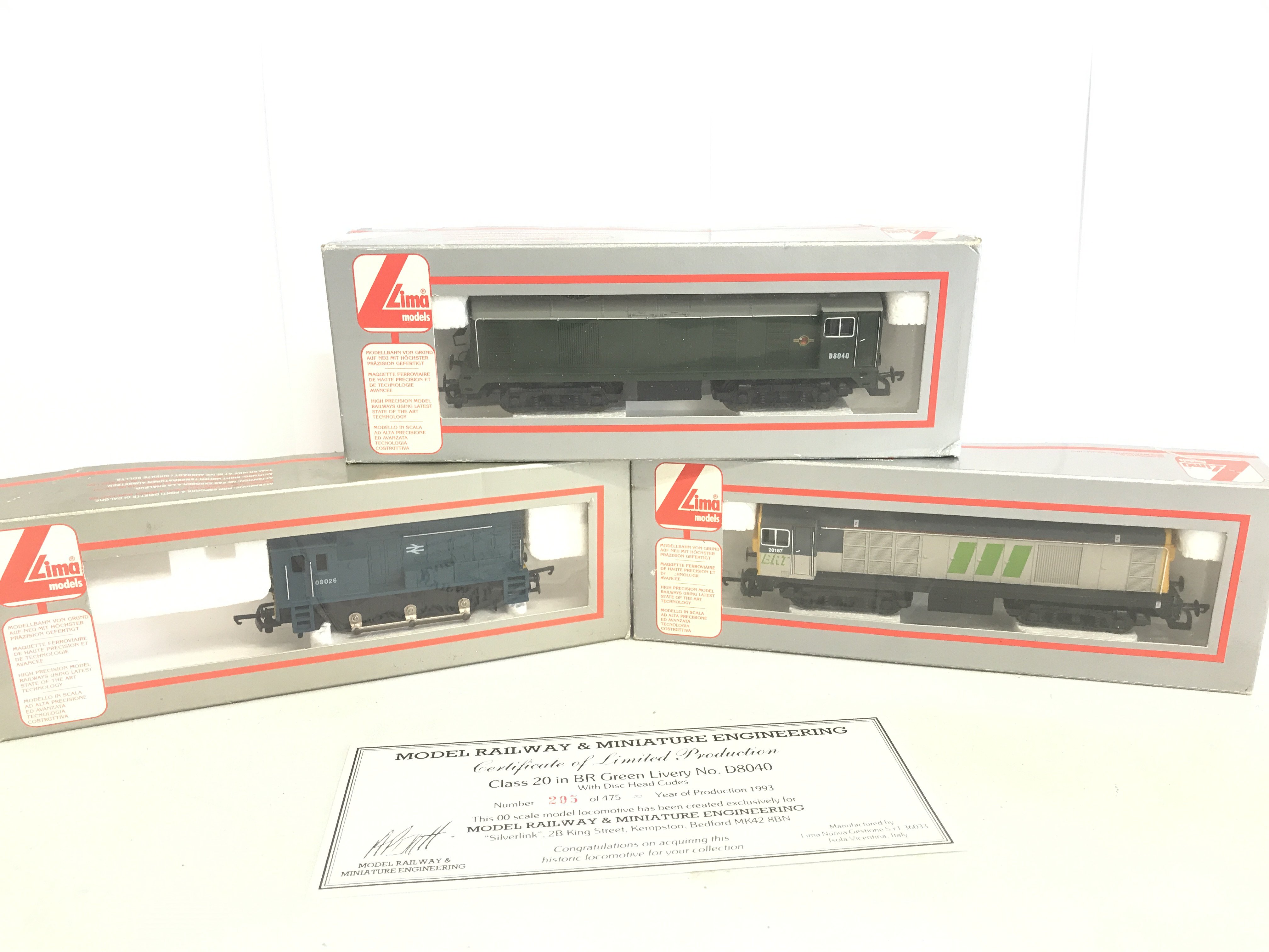 3 Boxed Lima 00 Gauge Locomotives. including A Class 20 in BR Green Livery #D8040 By Model Railway And Miniature Engineering. Limited Edition.