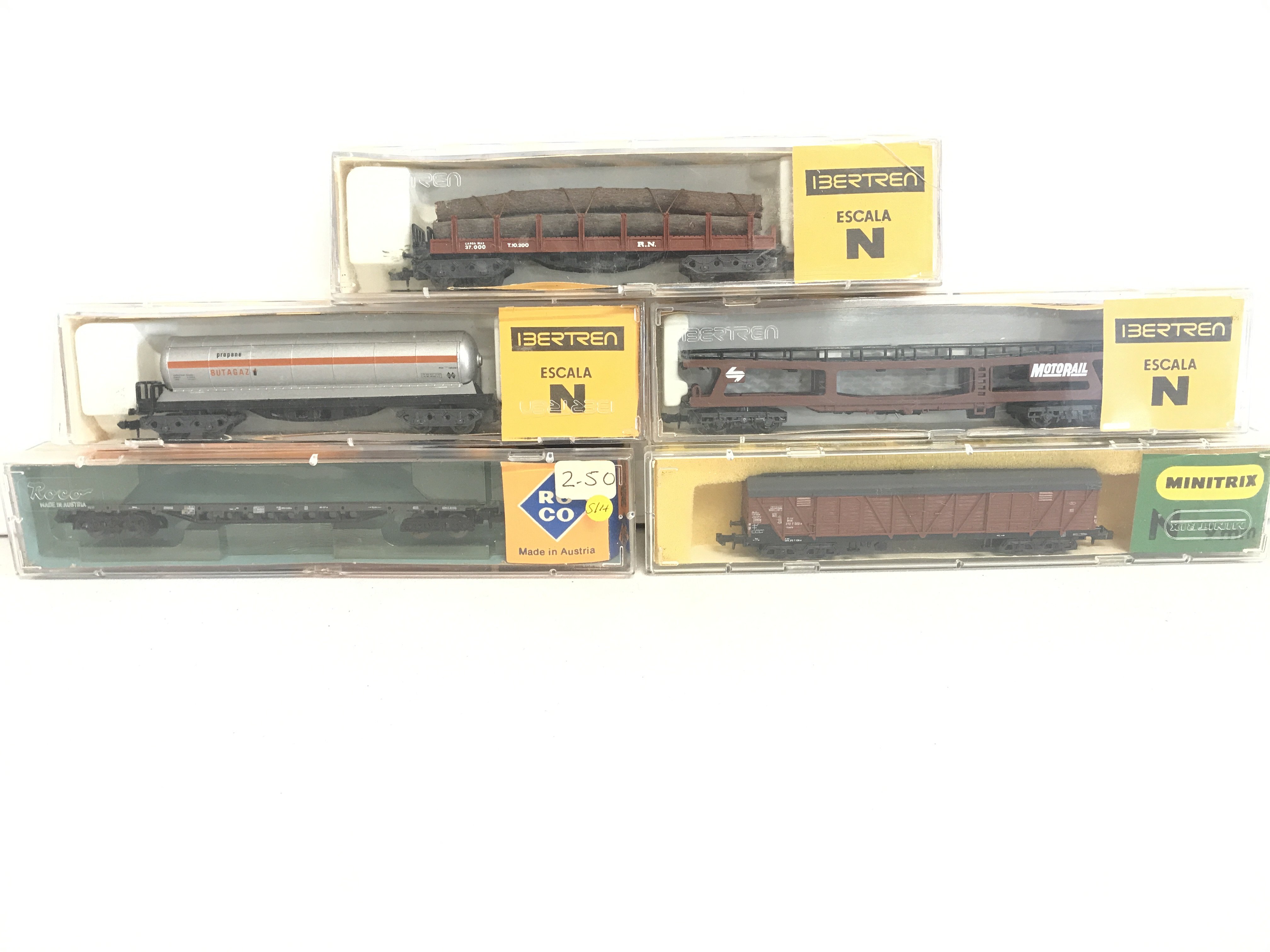 5 Boxed N Gauge Wagons Including Inertren. Minitrix And Roco. No Reserve.