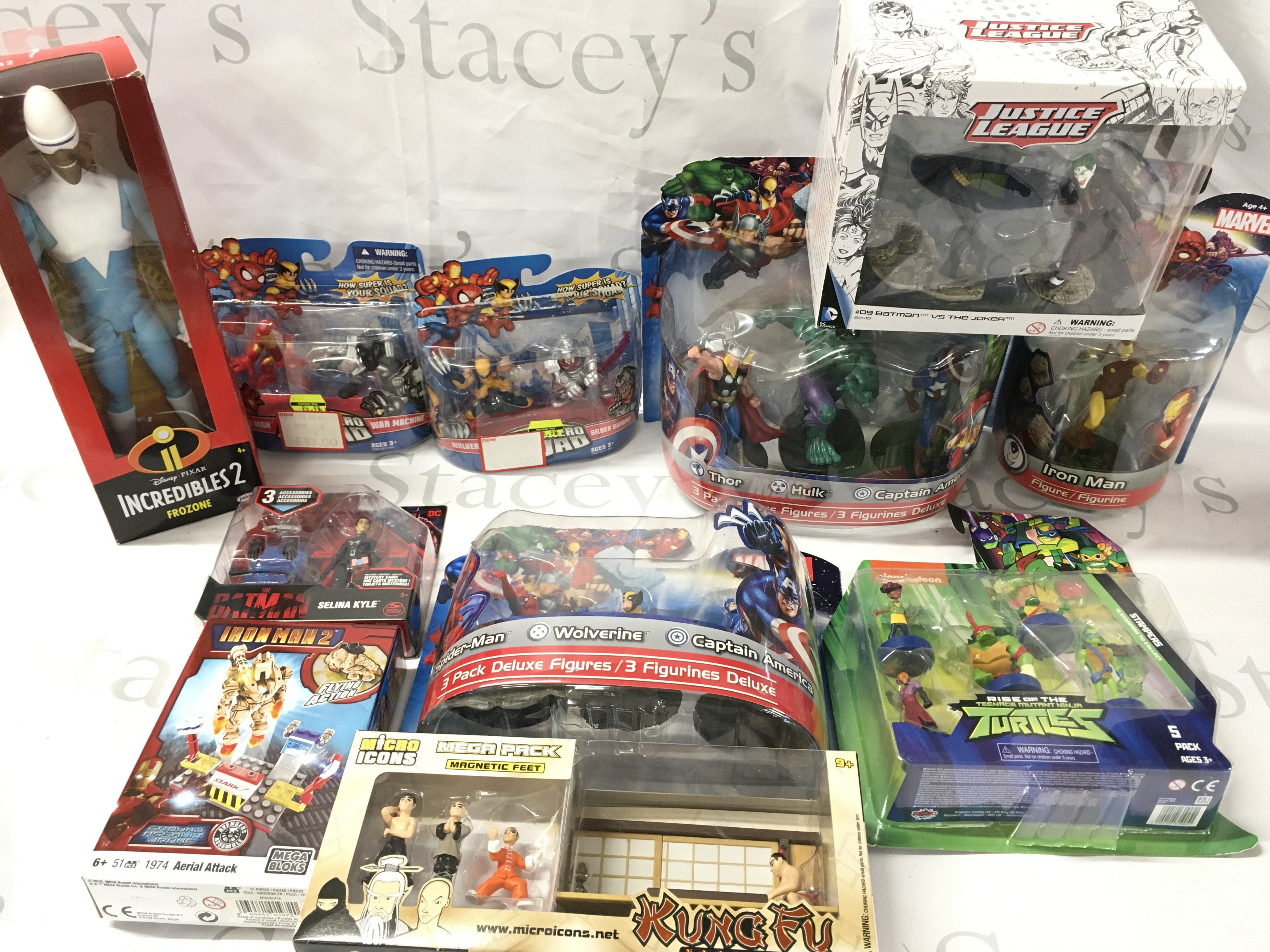 A Collection of Various Toys Including Marvel Turtles. Batman. Doctor Who And A Drumming Bunny. No Reserve.