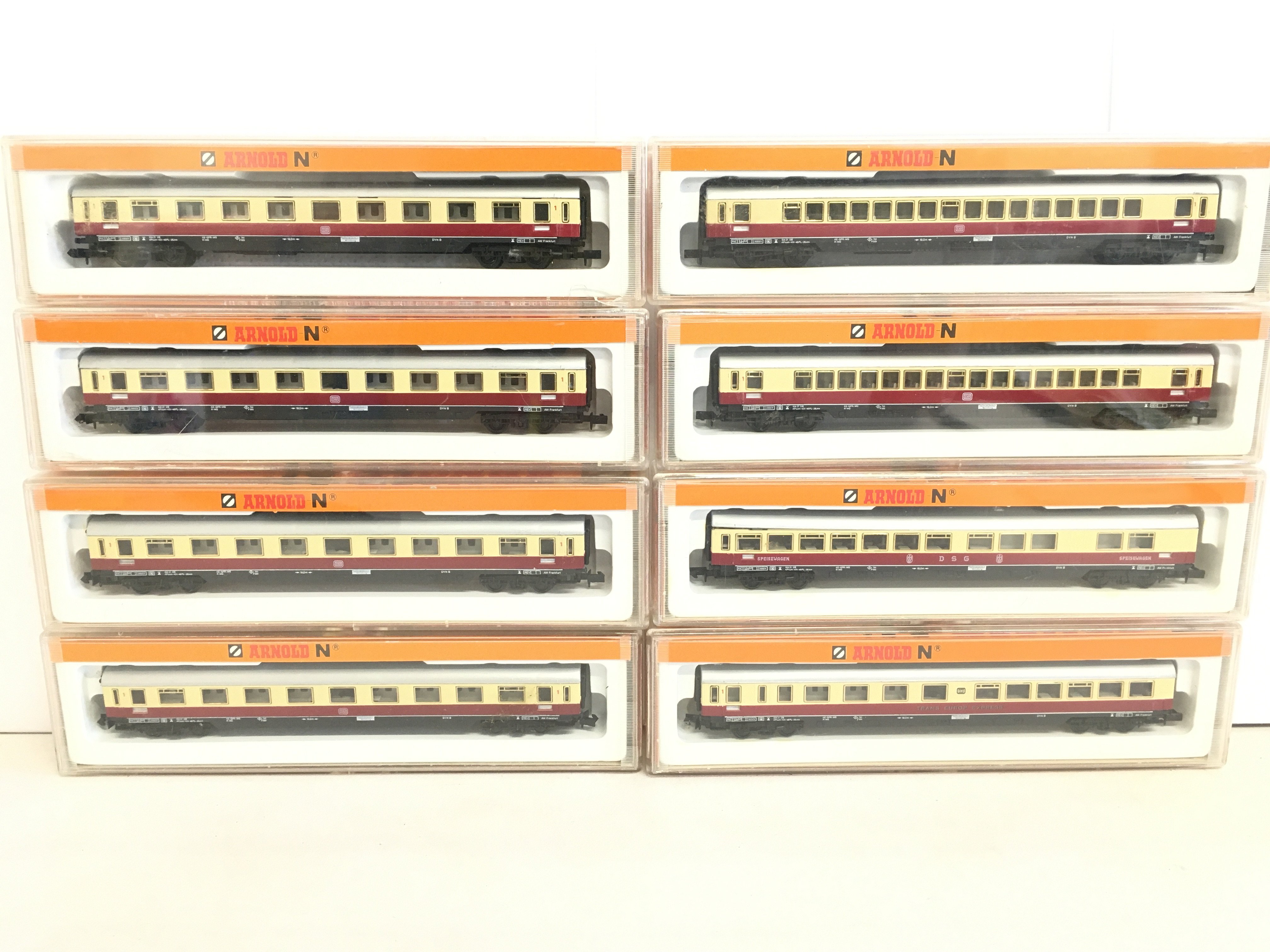 8 Boxed Arnold N Gauge German Deutsche Bahn Arnold Coaches. No Reserve.