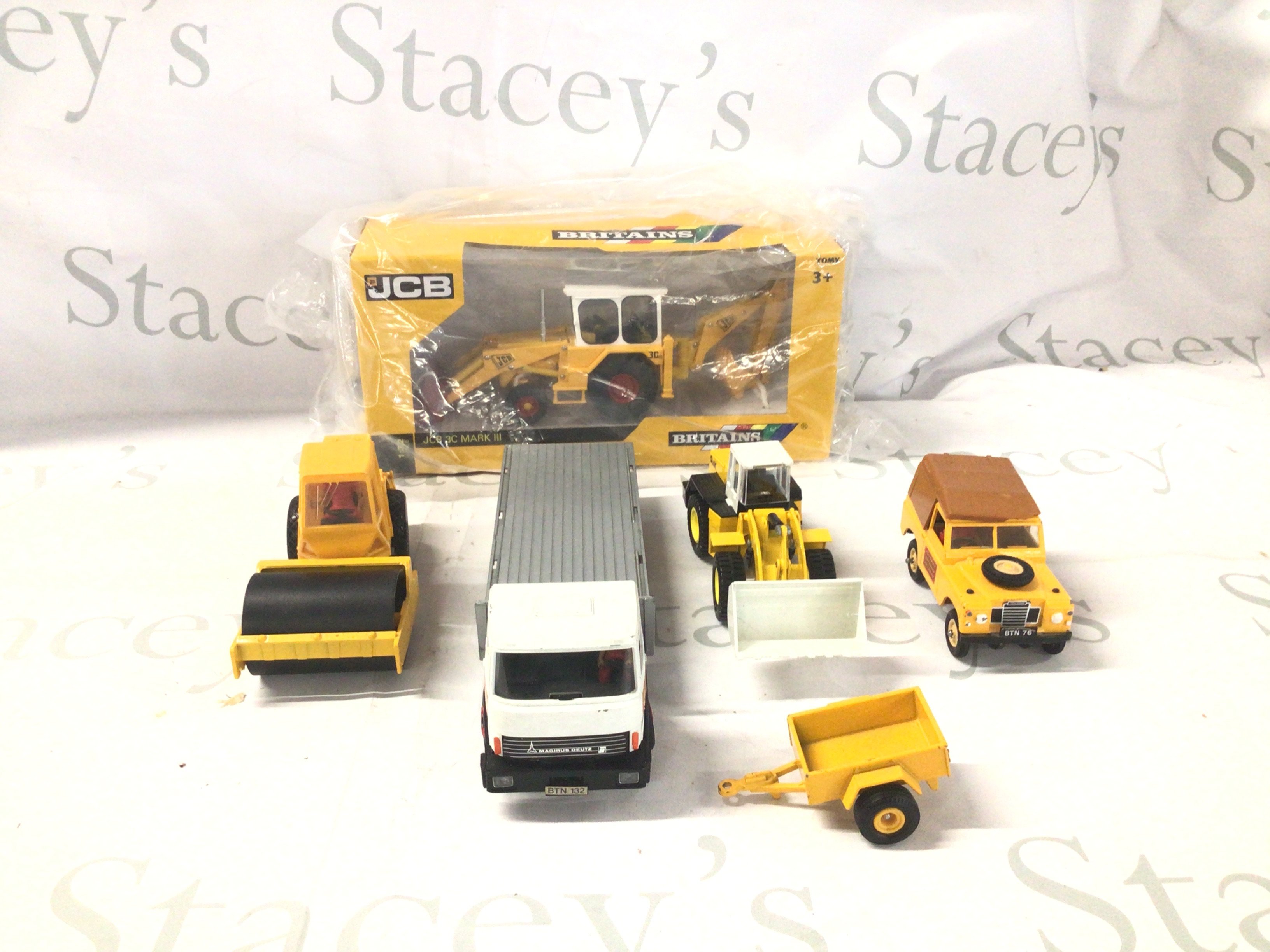 A collection of Britains diecast model vehicles featuring a JCB Mark111 plus other Autoway vehicles.