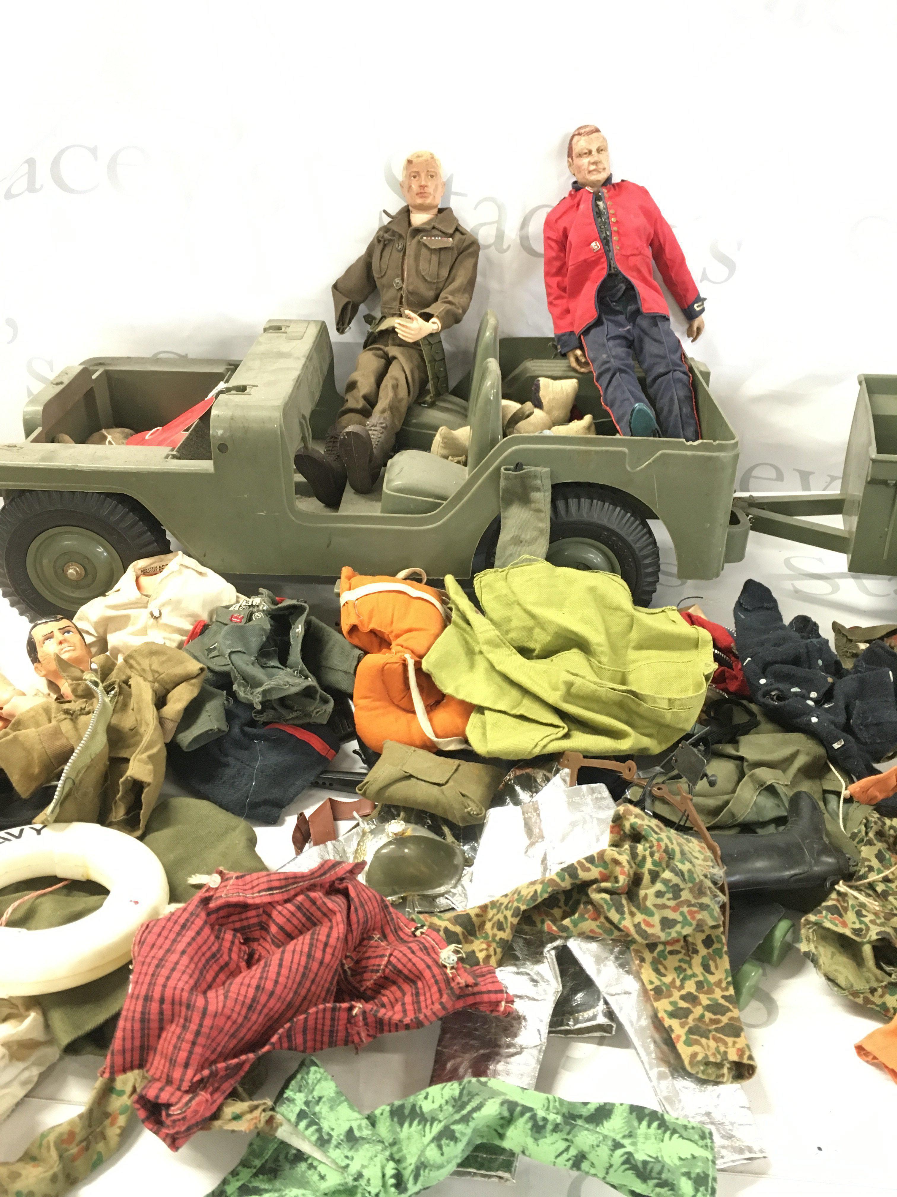 A Collection of Playworn Action Men And Accessories. Including American Figure.