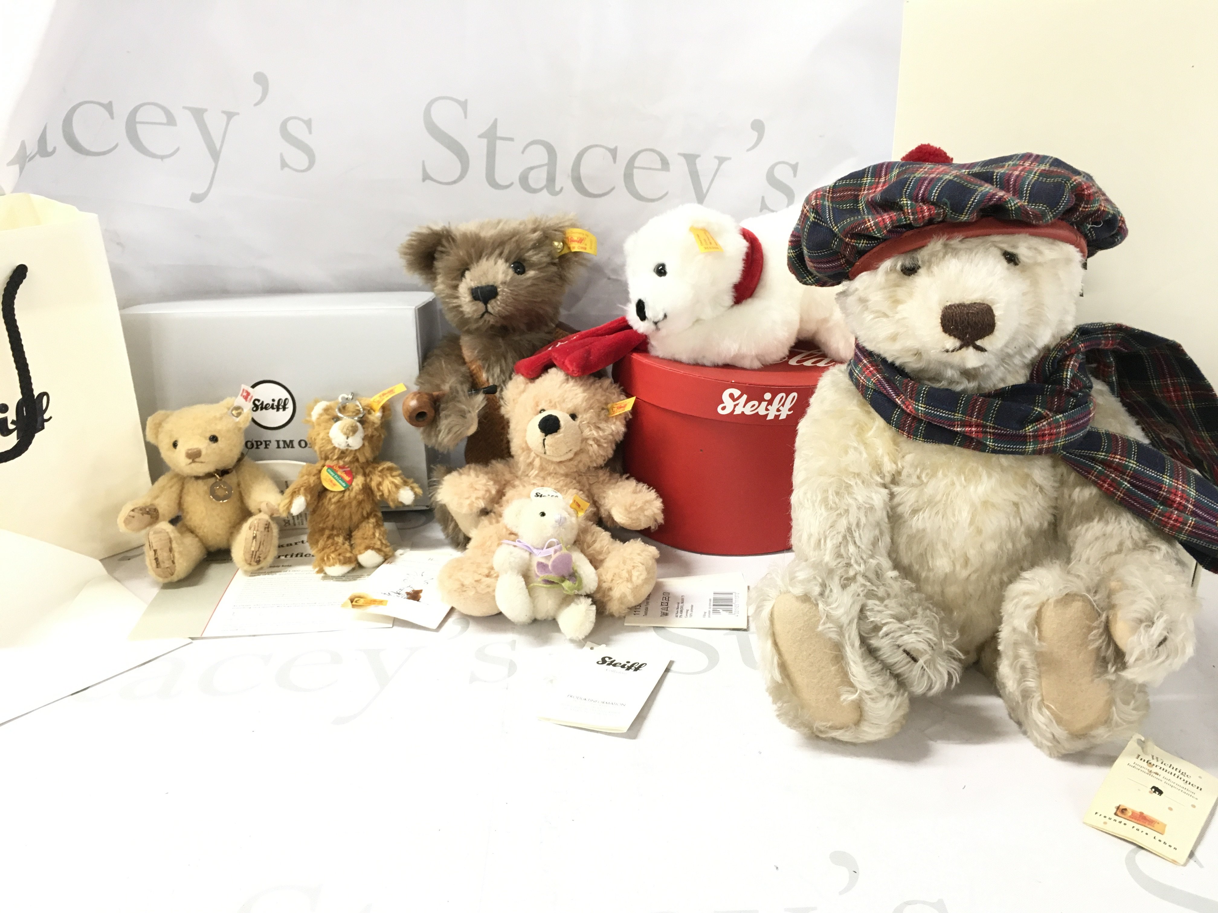 A Collection of Steiff Bears Including Winter Bear. Stina Teddy Bear. Coca Cola. Etc. No Reserve.