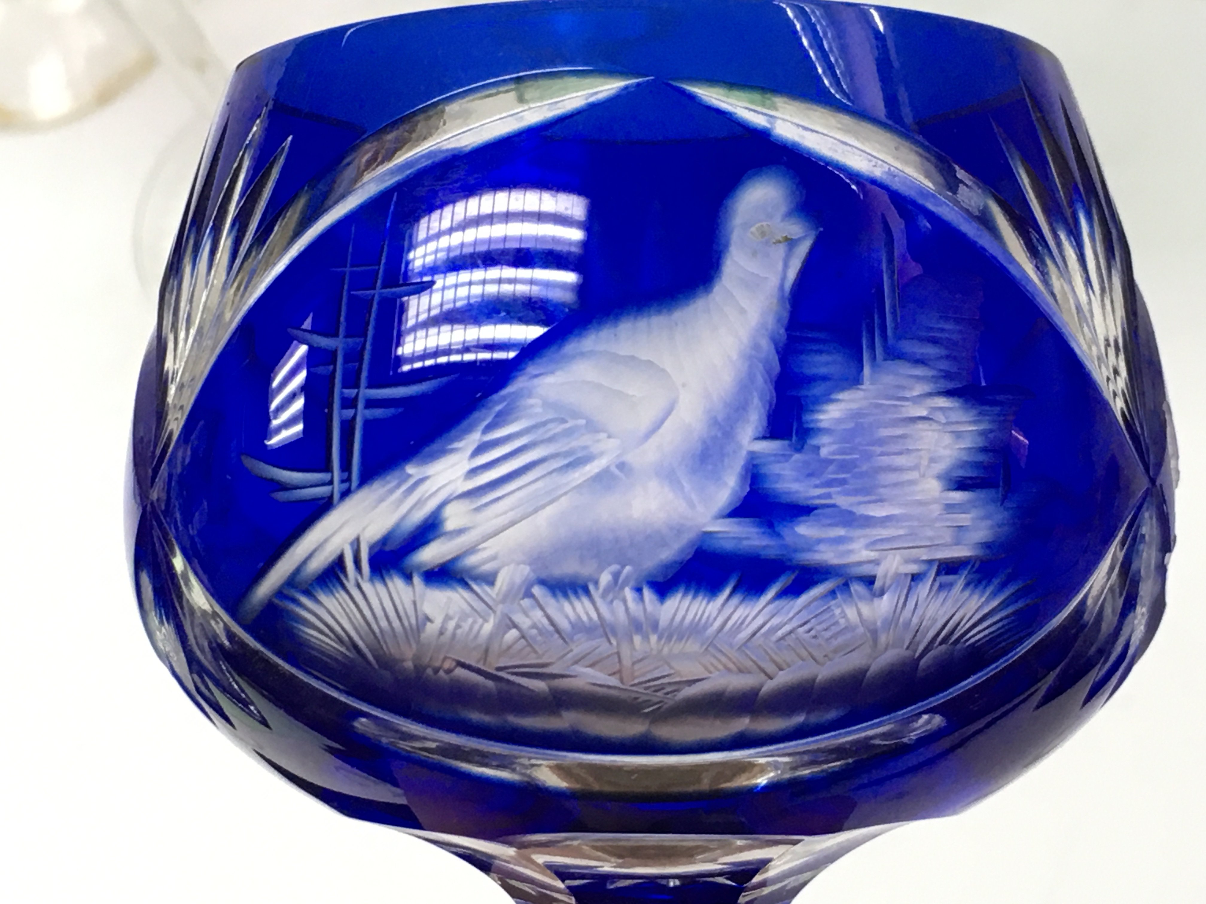 A set of 6 bohemian Glasses with pheasant design, this lot cannot be posted NO RESERVE