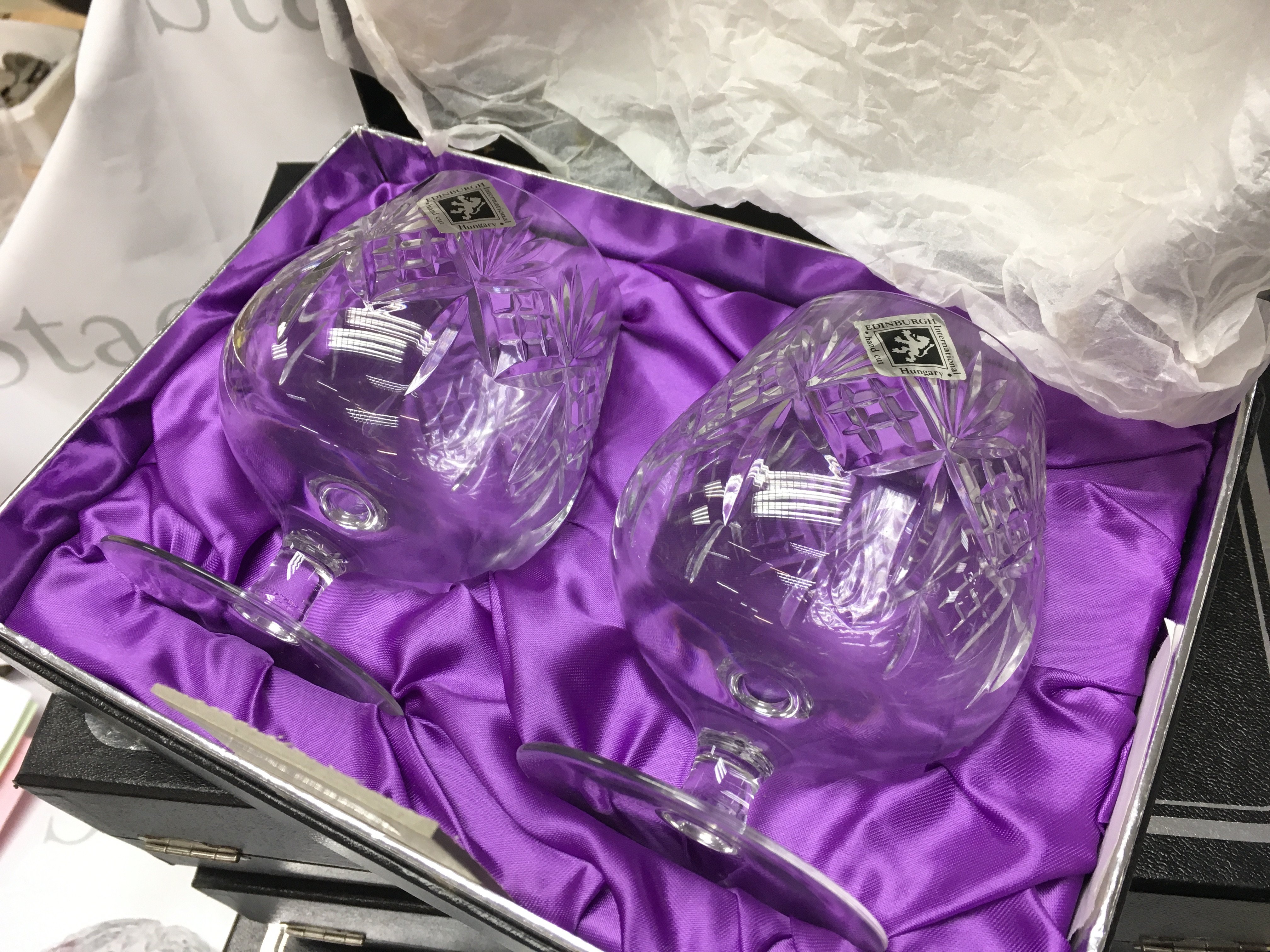 Five boxed sets of Edinburgh crystal glasses and an unboxed decanter. This lot cannot be posted