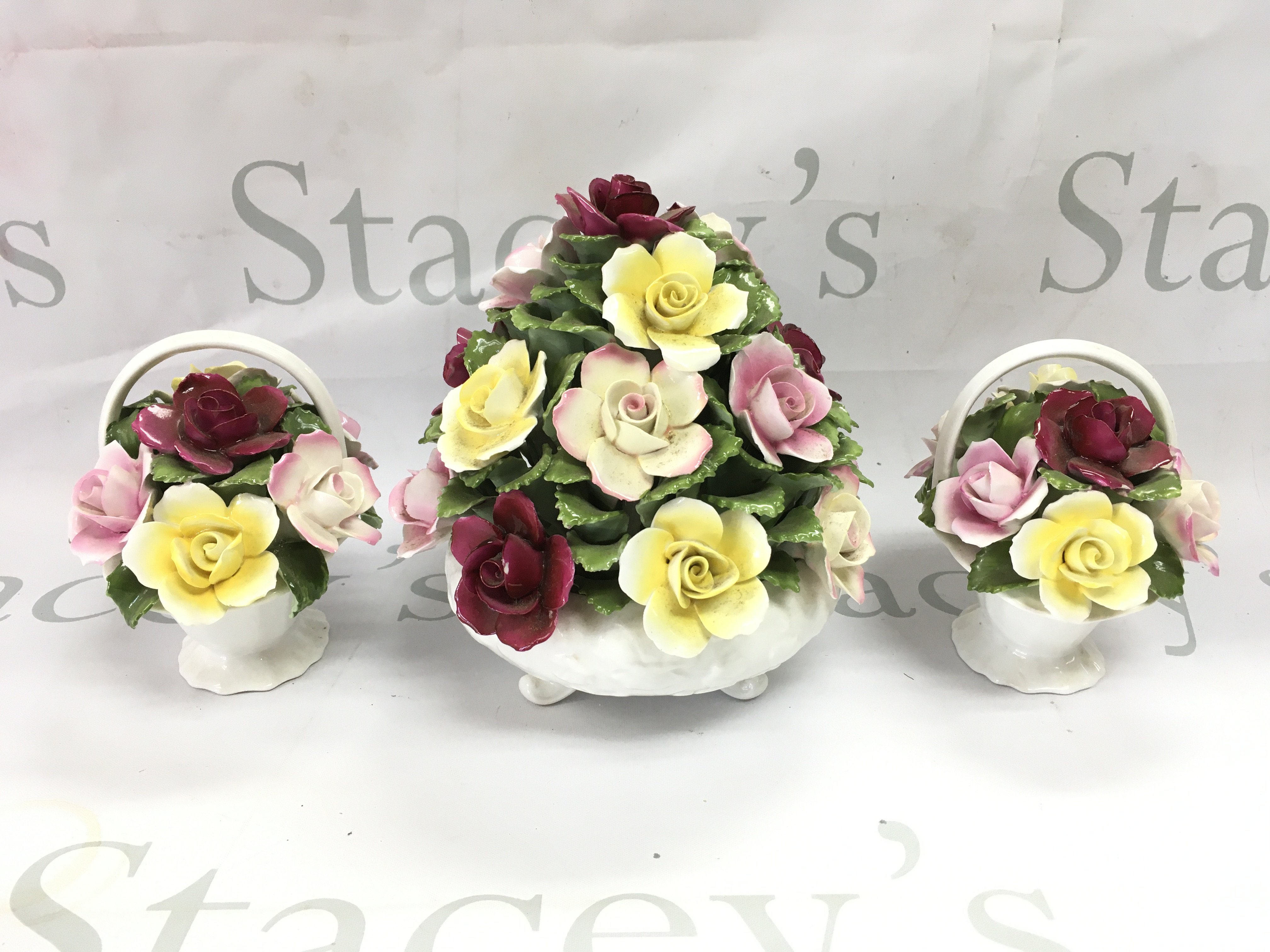 Ceramic Ansley baskets of flowers . This lot cannot be posted