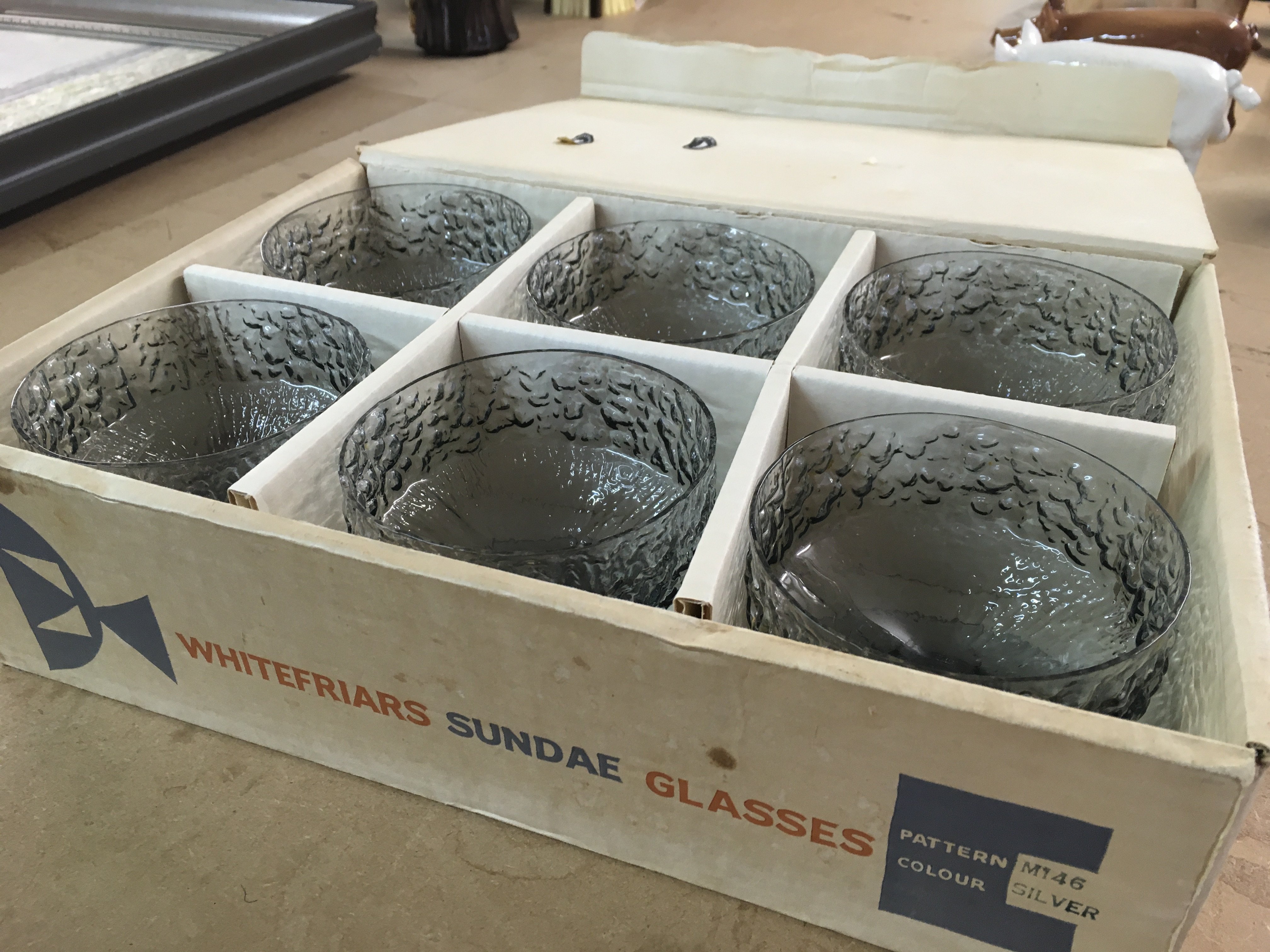 Boxed Whitefriars sundae glasses x6. This lot cannot be posted