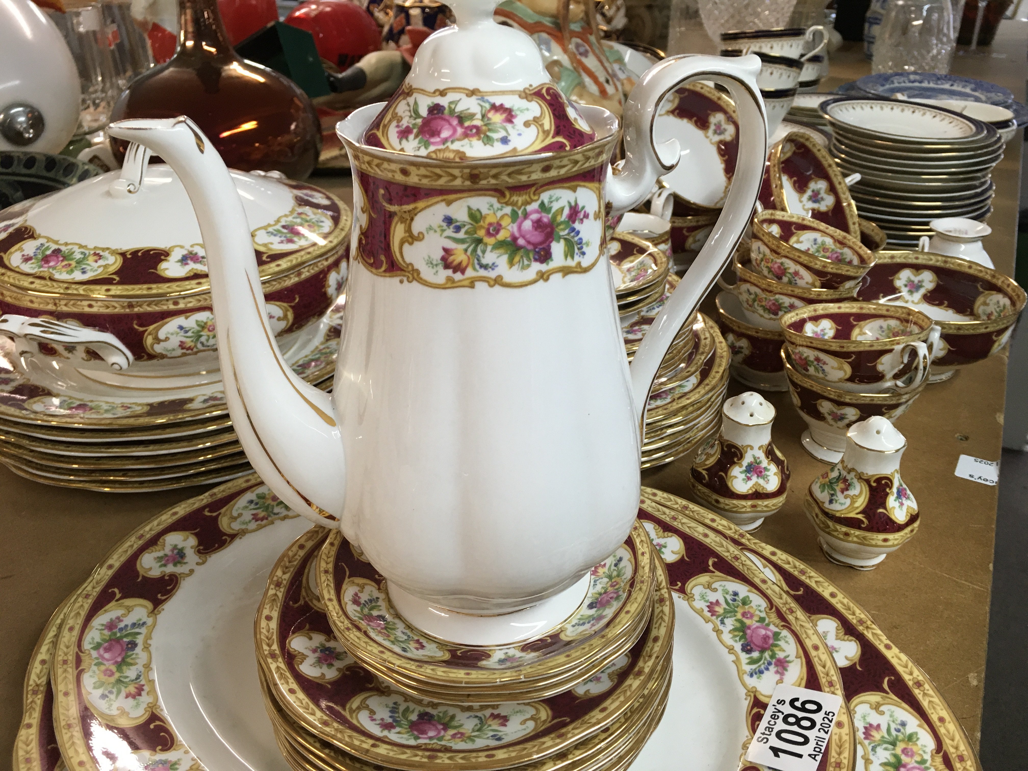 A Royal Albert Lady Hamilton service including coffee pot dinner plates cups saucers tureens milk