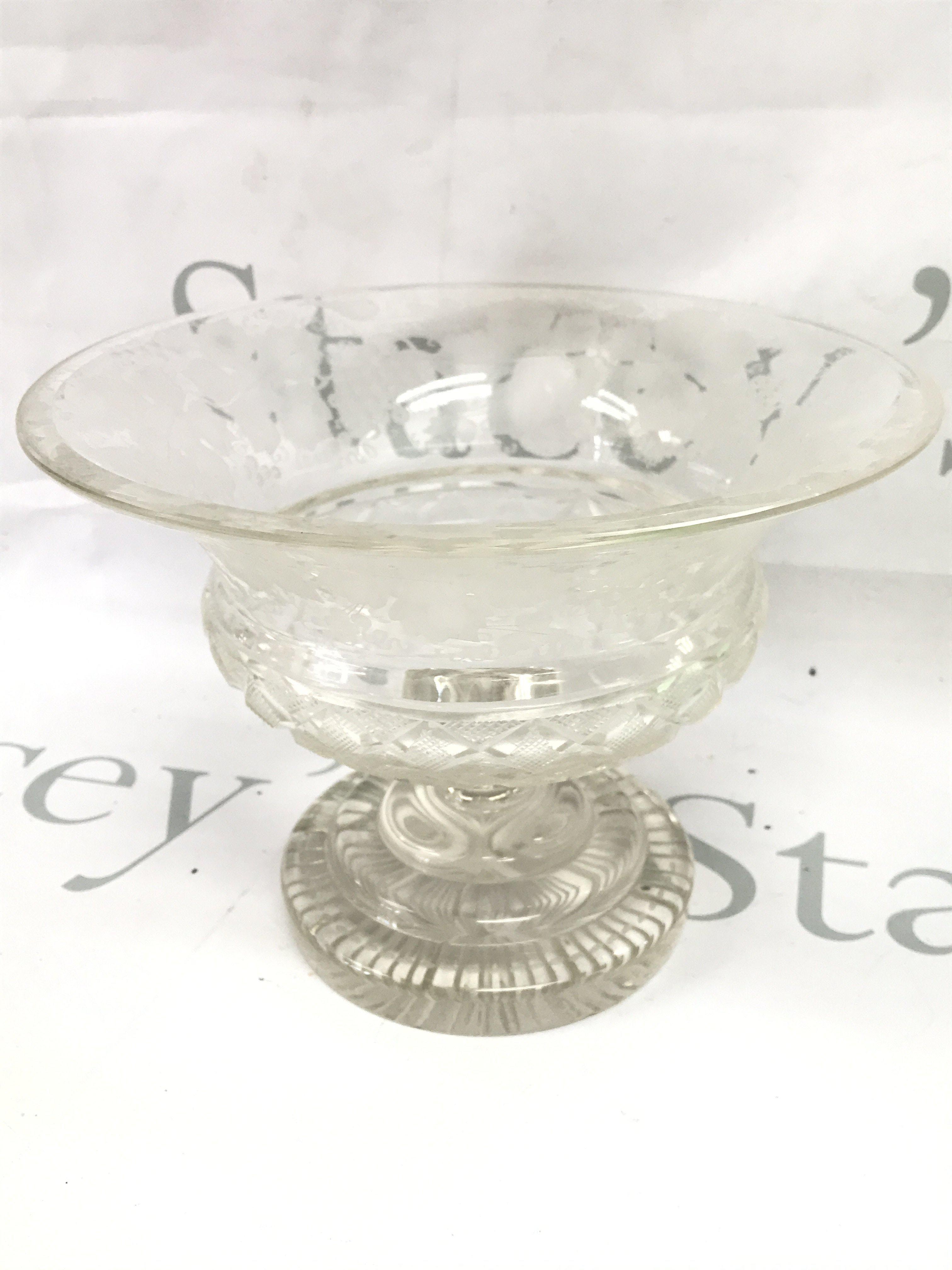 A cut glass and wheel etched late Victorian bowl , with floral decoration. This lot cannot be posted