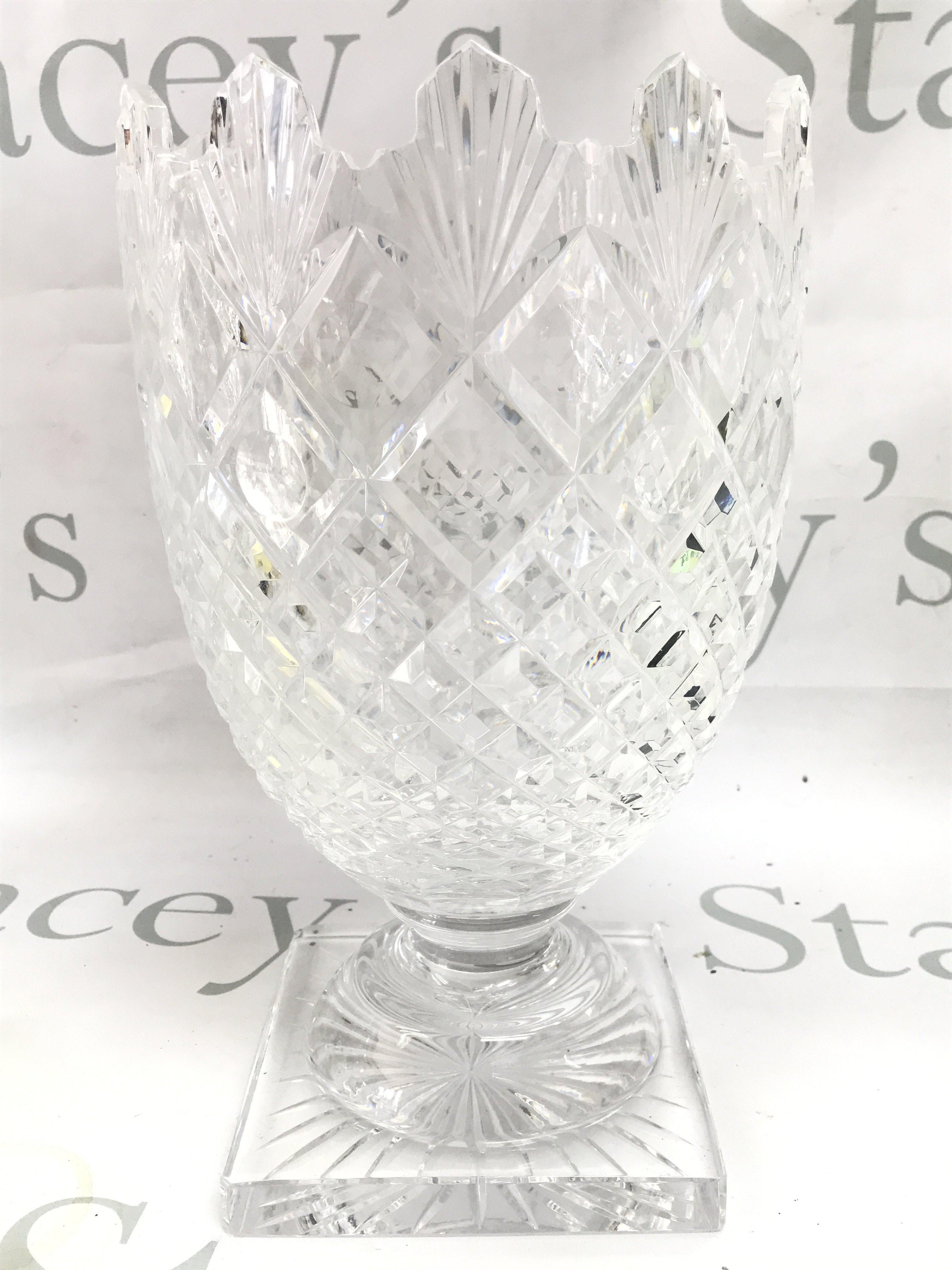 A Waterford cut crystal master cutter glass vase , 26cm tall. This lot cannot be posted