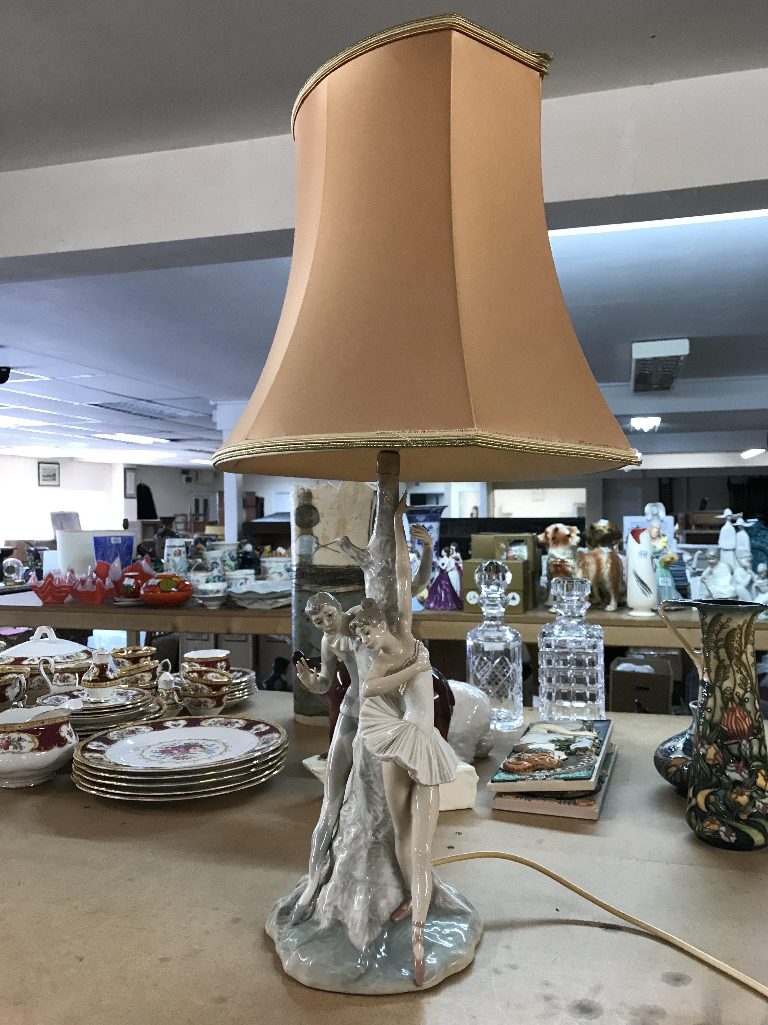A Lladro figure lamp, ballet dancers , 70cm tall. This lot cannot be posted