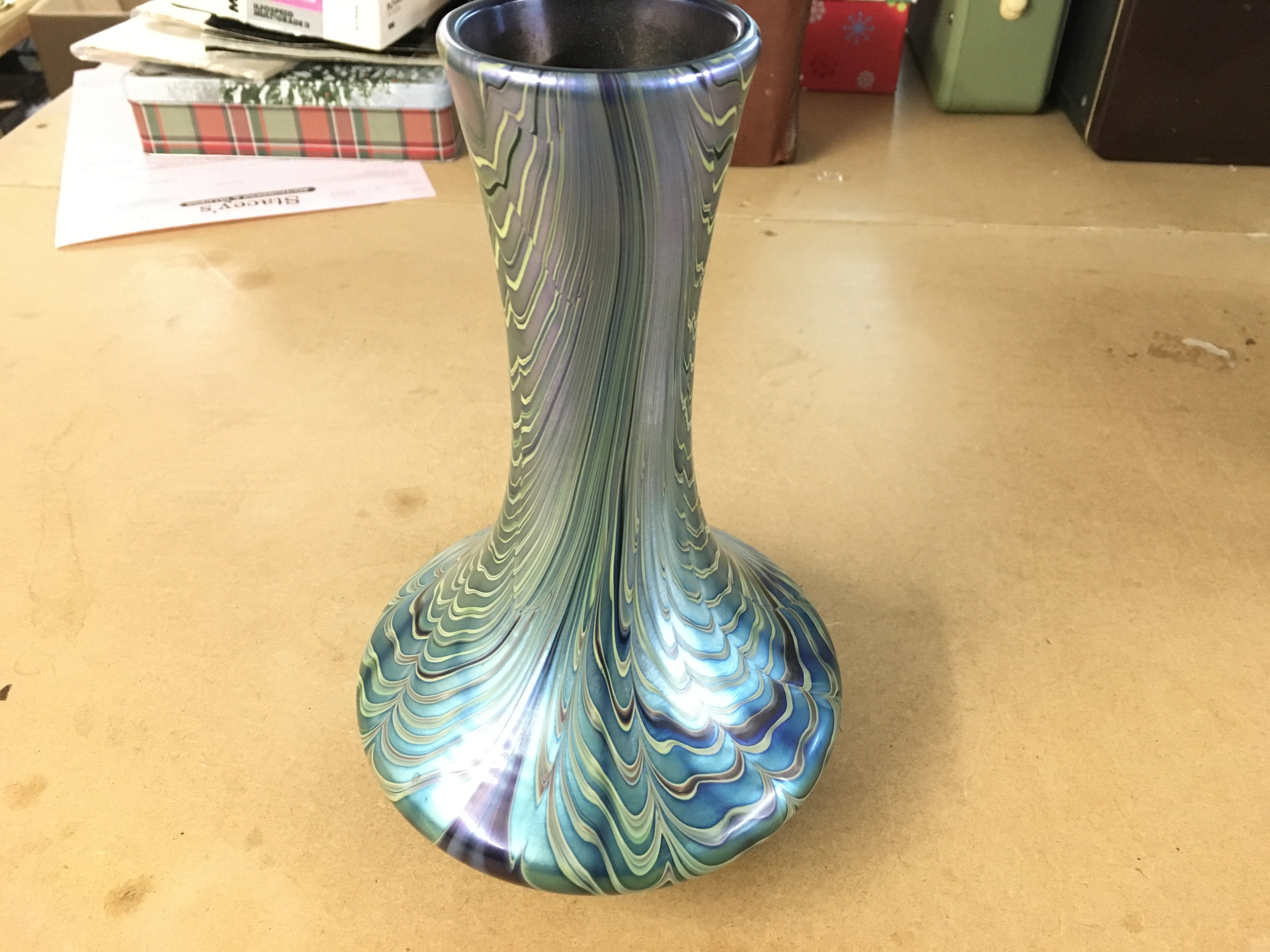 Okra vase signed Barras 22cm tall. Good condition.