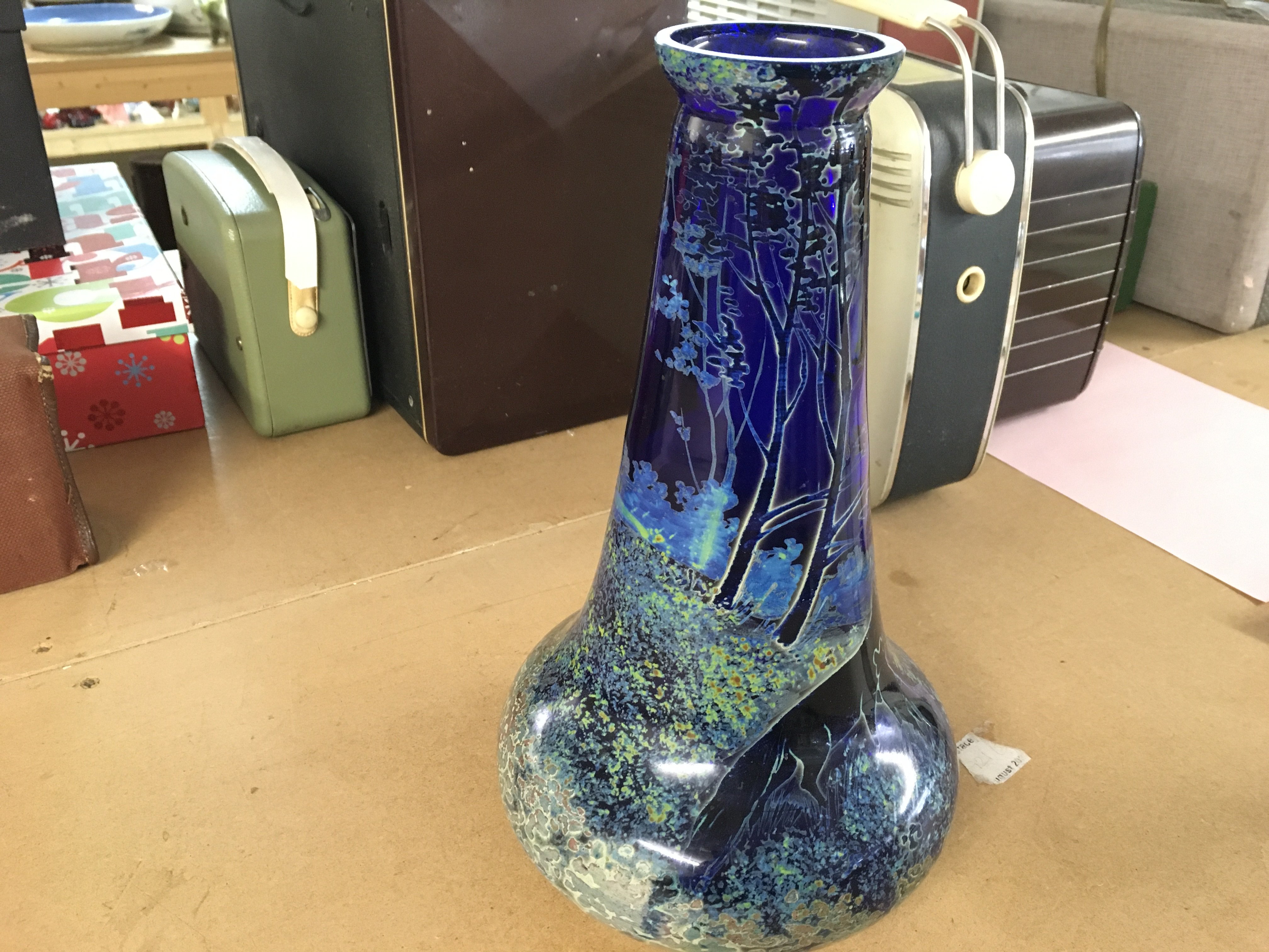 Internally decorated enamelled vase by Bayermann of Haida German / Noby Bor Czech. 11" tall.