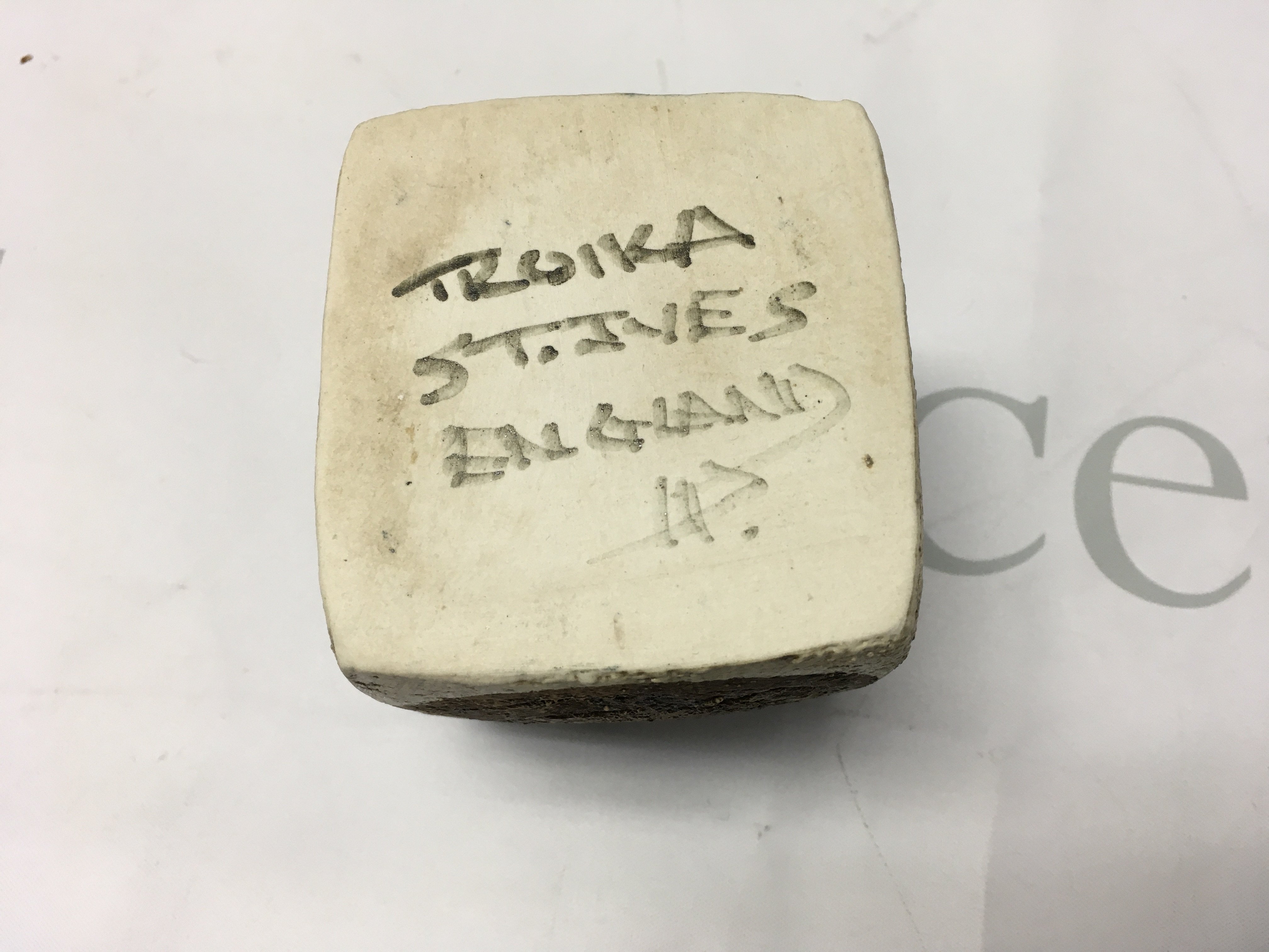 A small cube Troika vase 9 cm .