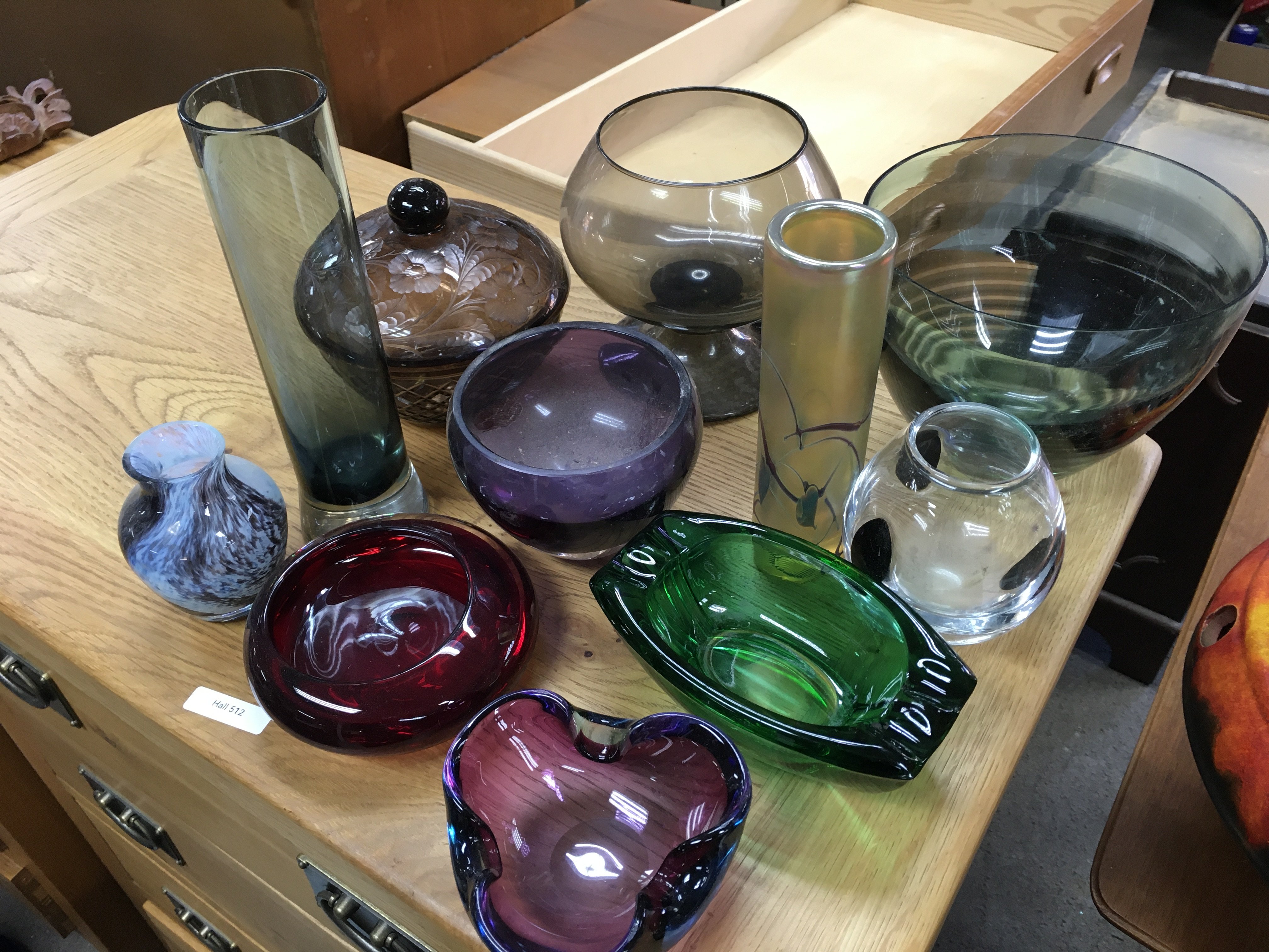 A Collection of Continental glass coloured ware including vases and bowls .