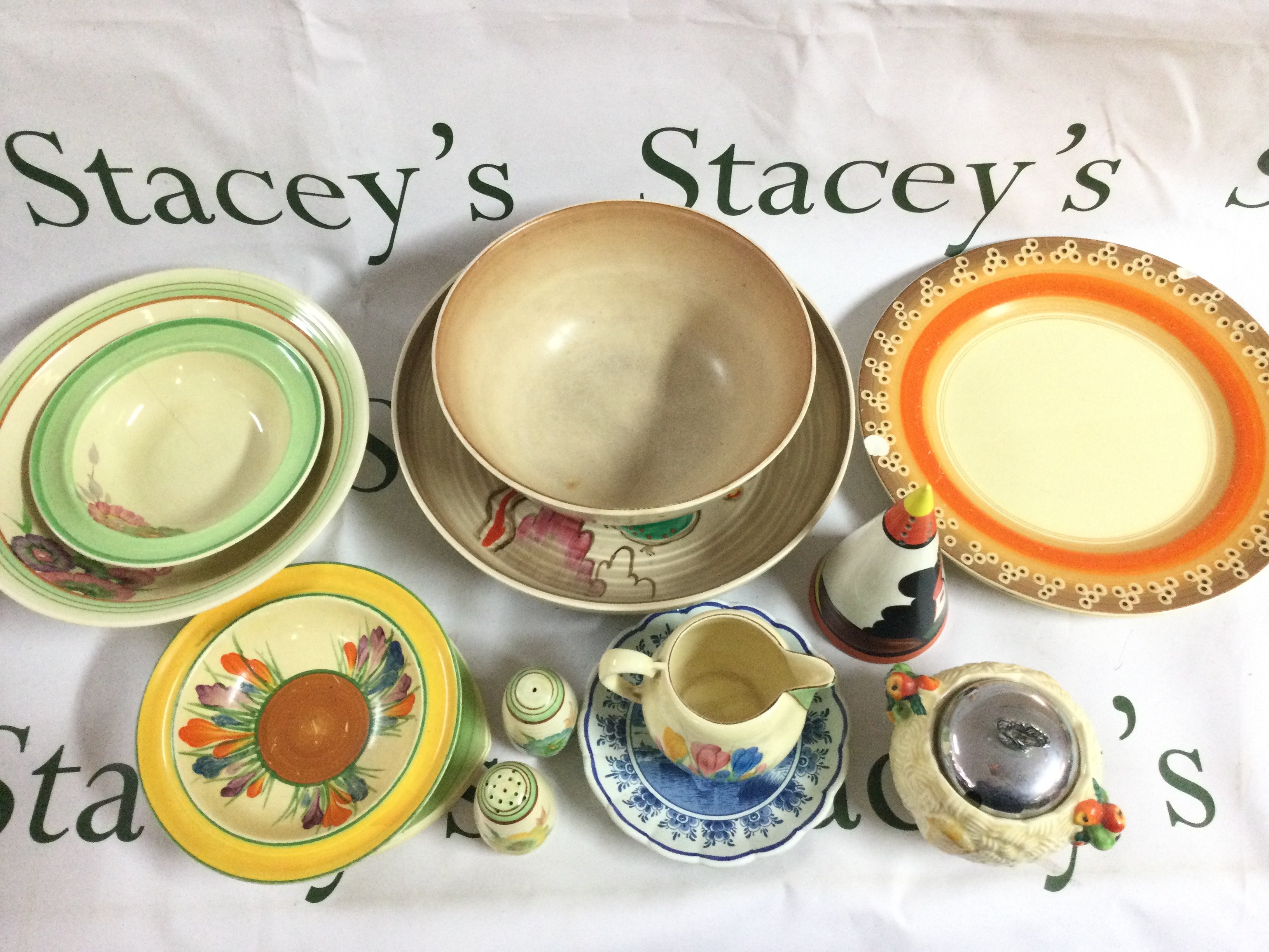 Clarice cliff including dishes, bowls, jugs etc. Delft dish.. this lot cannot be posted