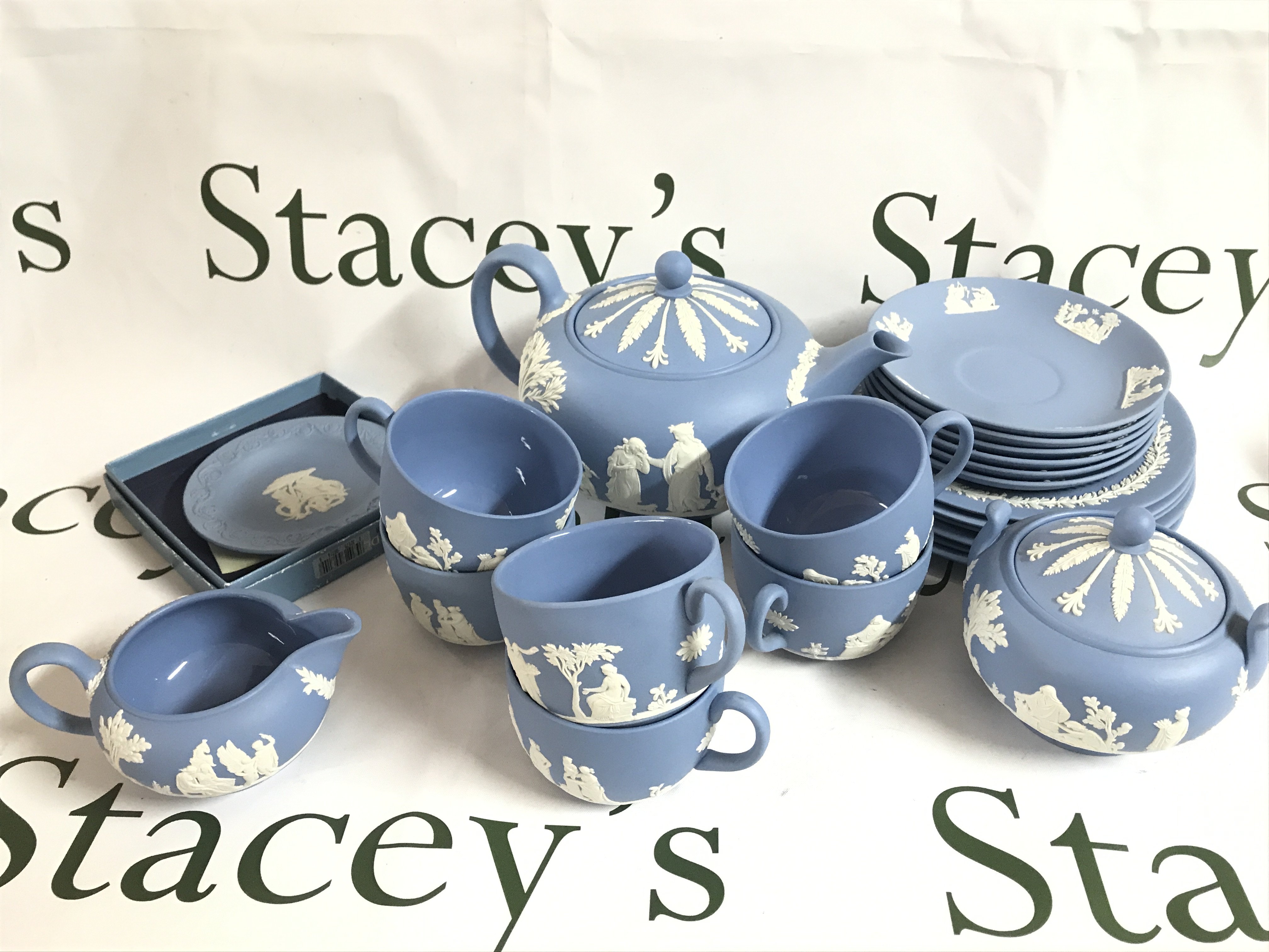 A Wedgewood Jasperware tea set including cups, plates etc. this lot cannot be posted