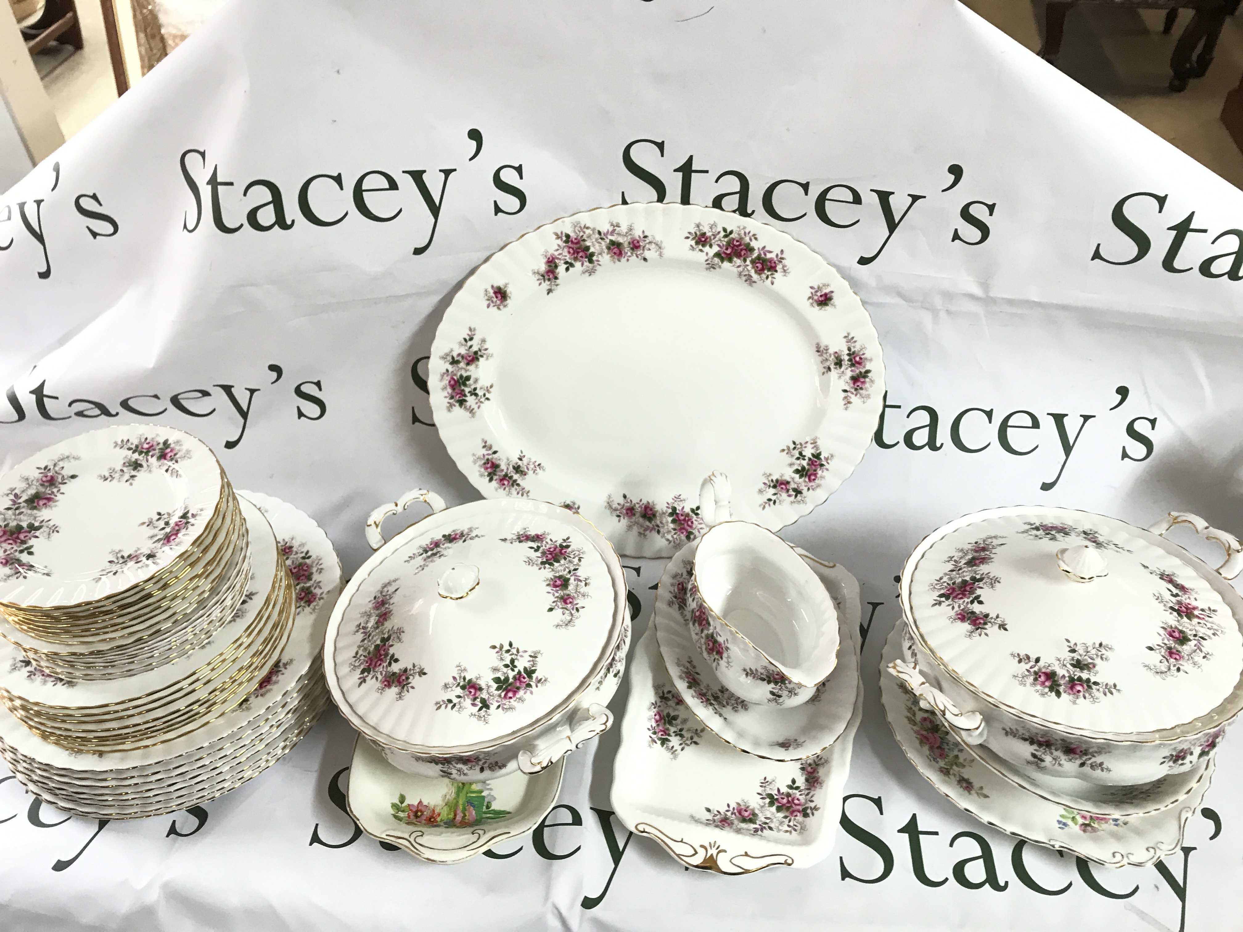 Royal Albert Lavender rose plates, dishes etc. Meissen bird and child figure, paperweight and Japanese ginger jar. this lot cannot be posted