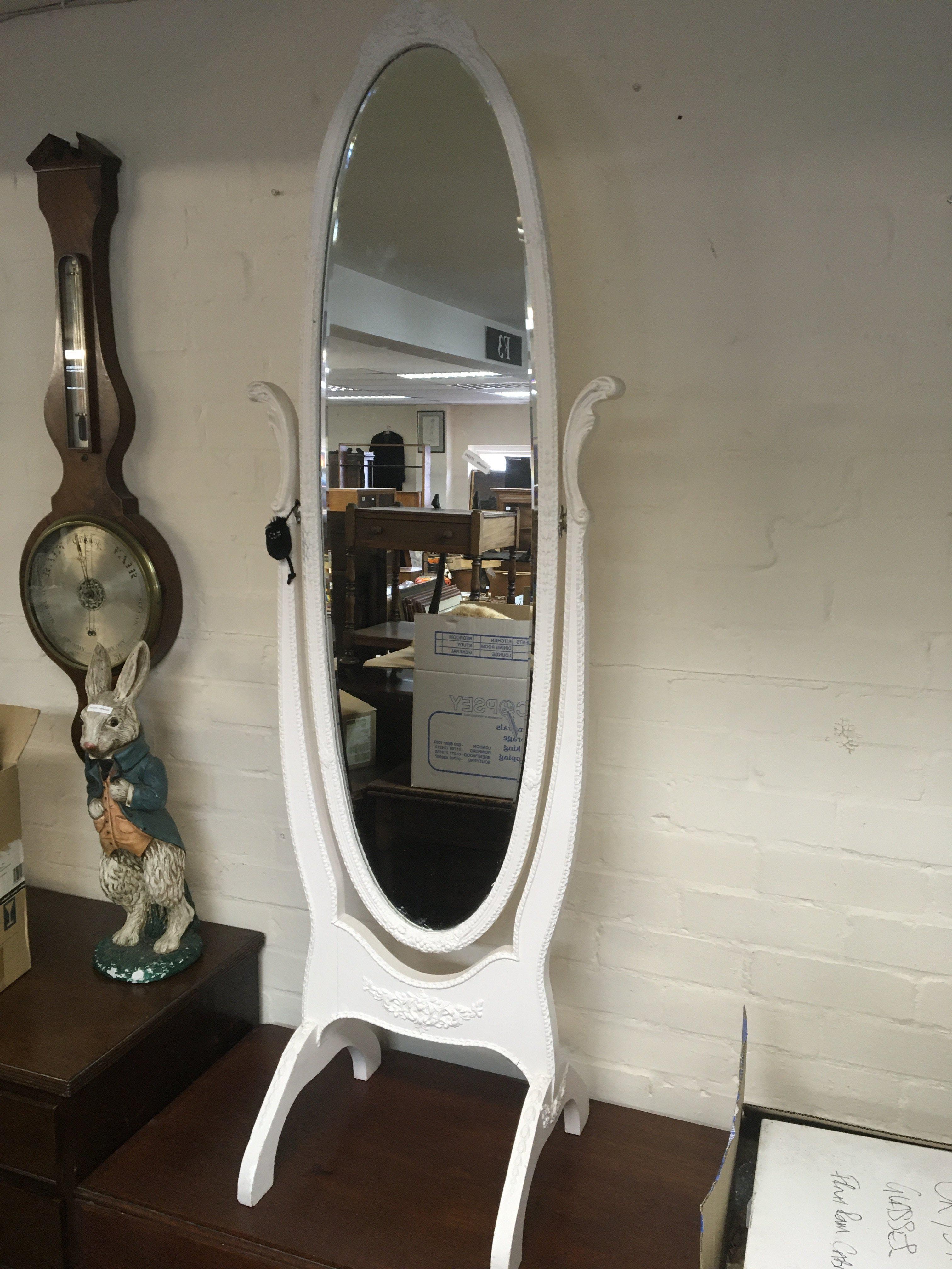 A white painted dressing mirror with a bevel edge mirror. Hight 150cm