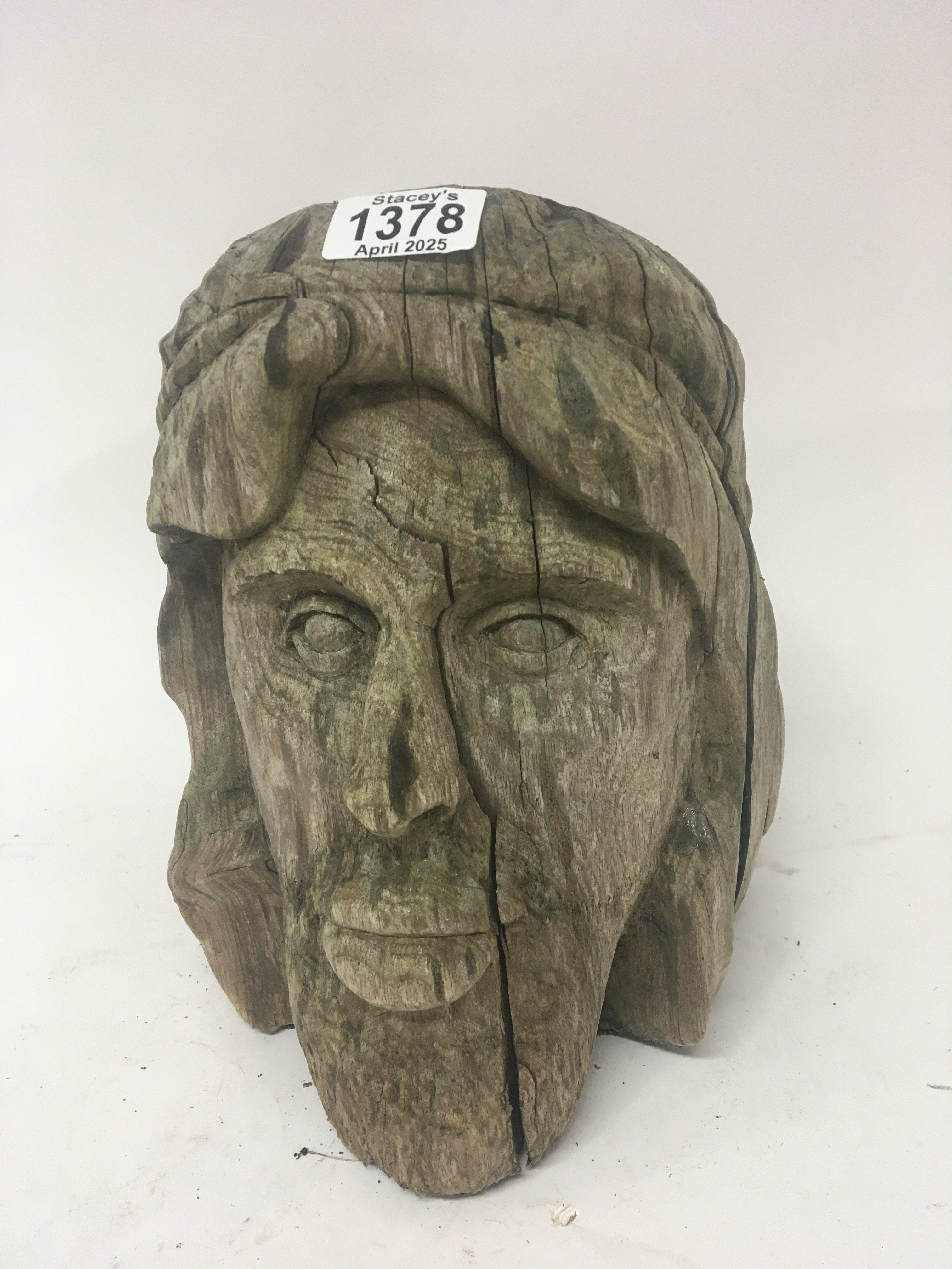An Antique carved wood live size bust of Jesus. Height 27cm.