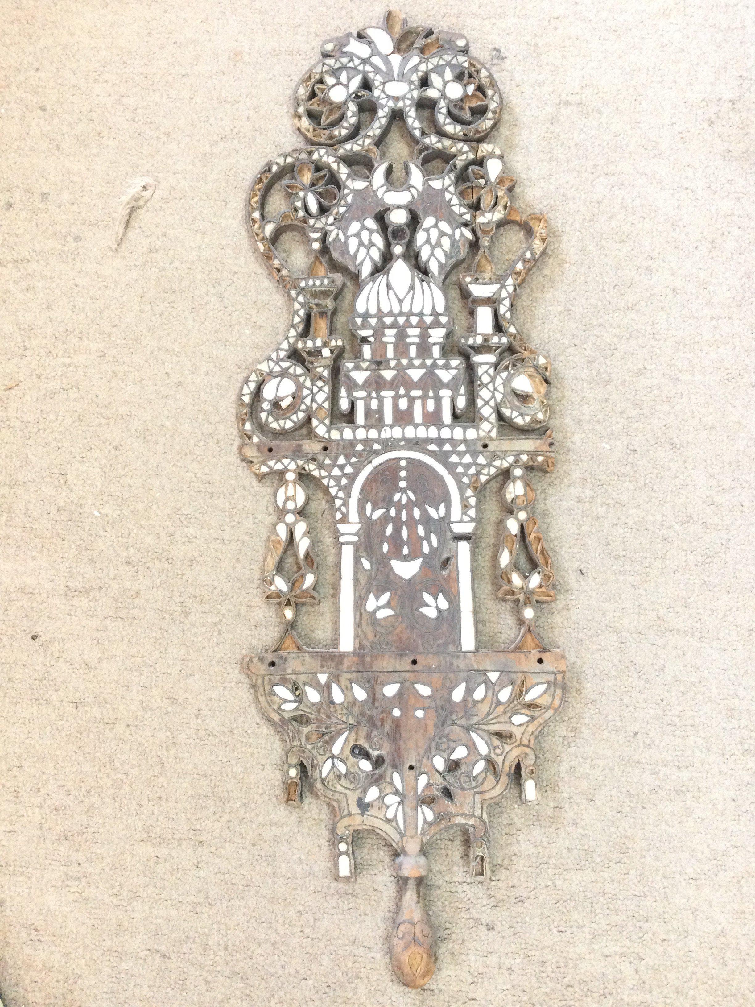 A Mother Of Pearl Inlaid Wood Wall Hanging. Damaged.