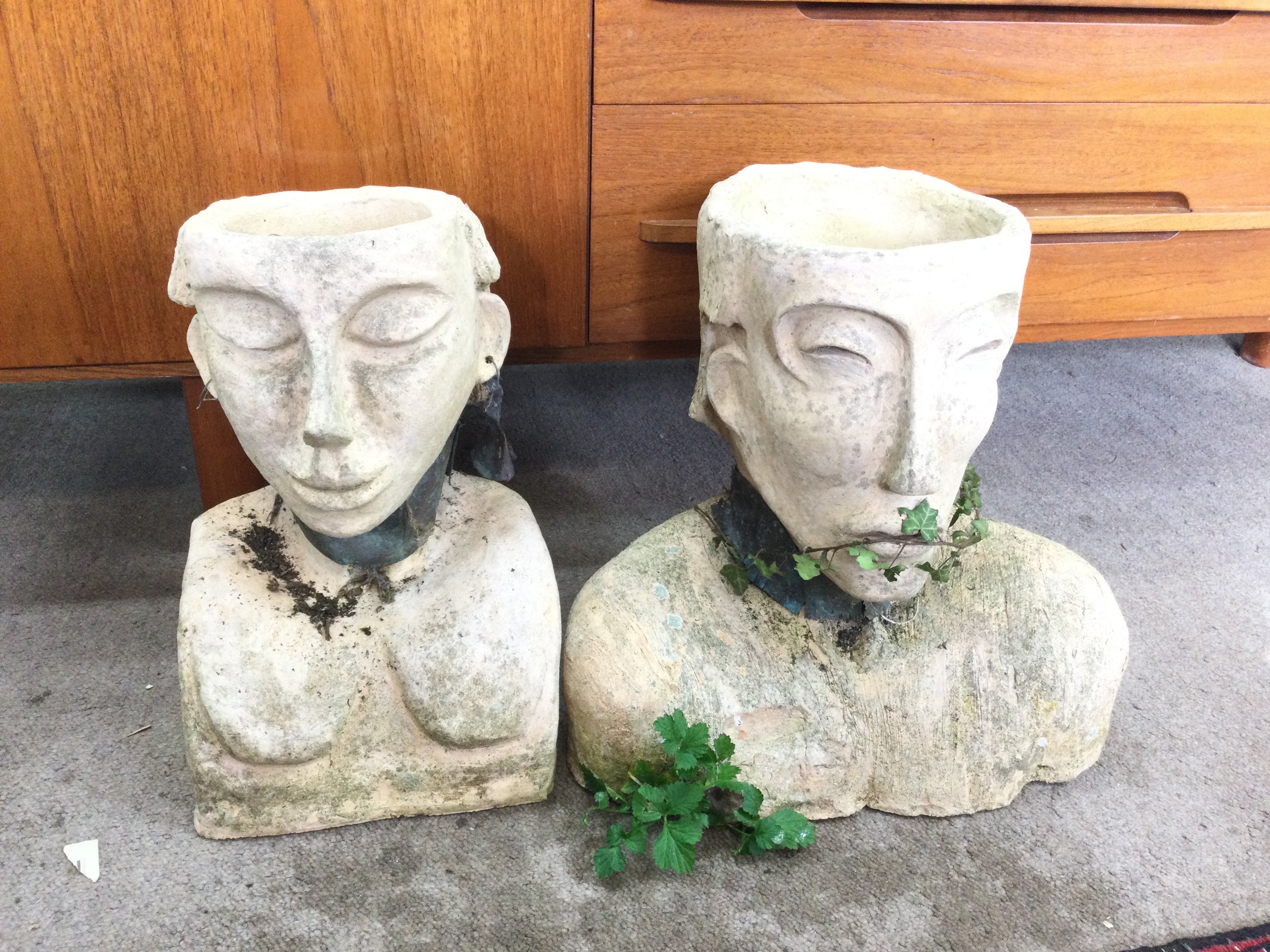 Two Modern Design Sculptured Head Jardinieres. (2).