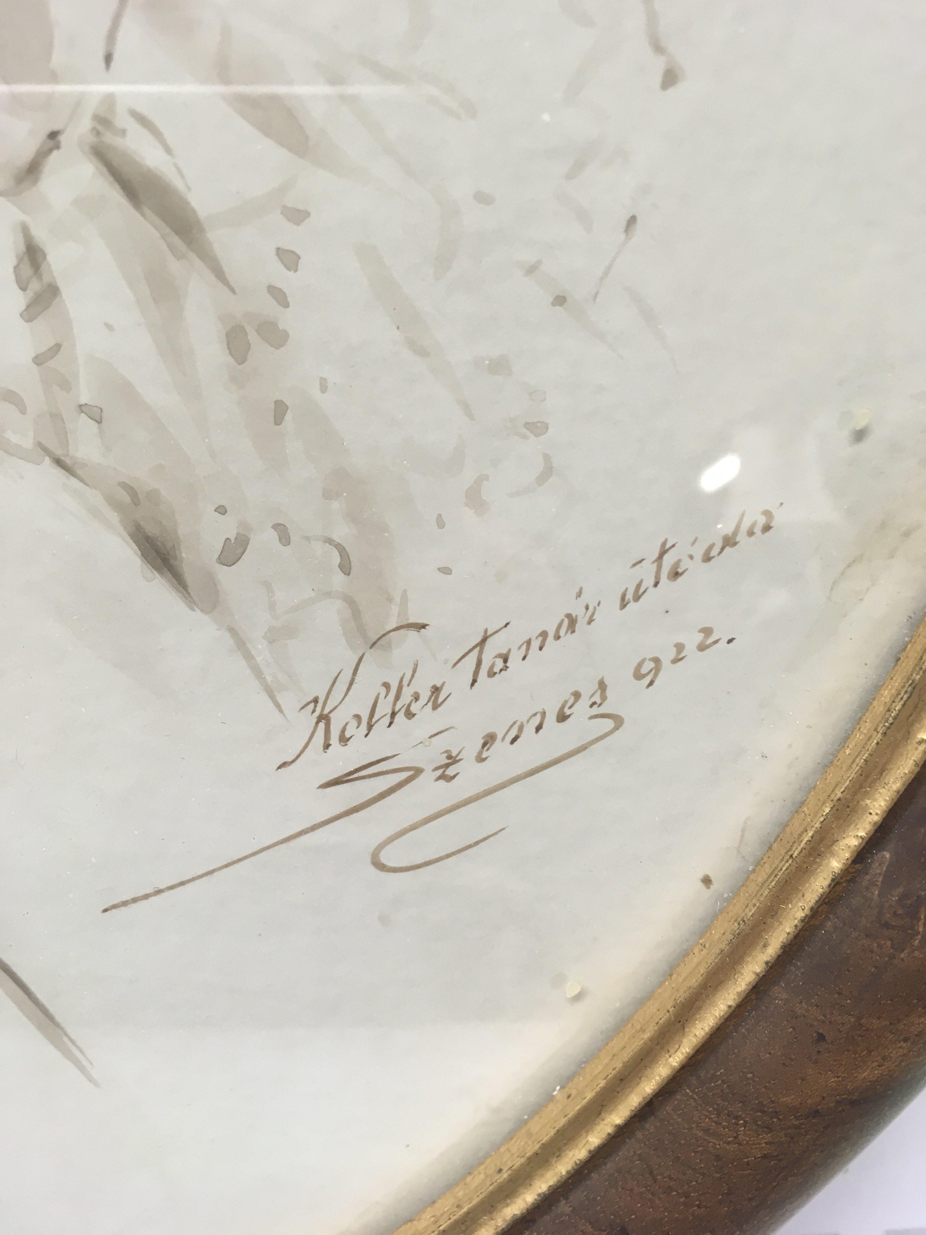 An signed and dated watercolour ink wash portrait, "szenes 1922". NO RESERVE