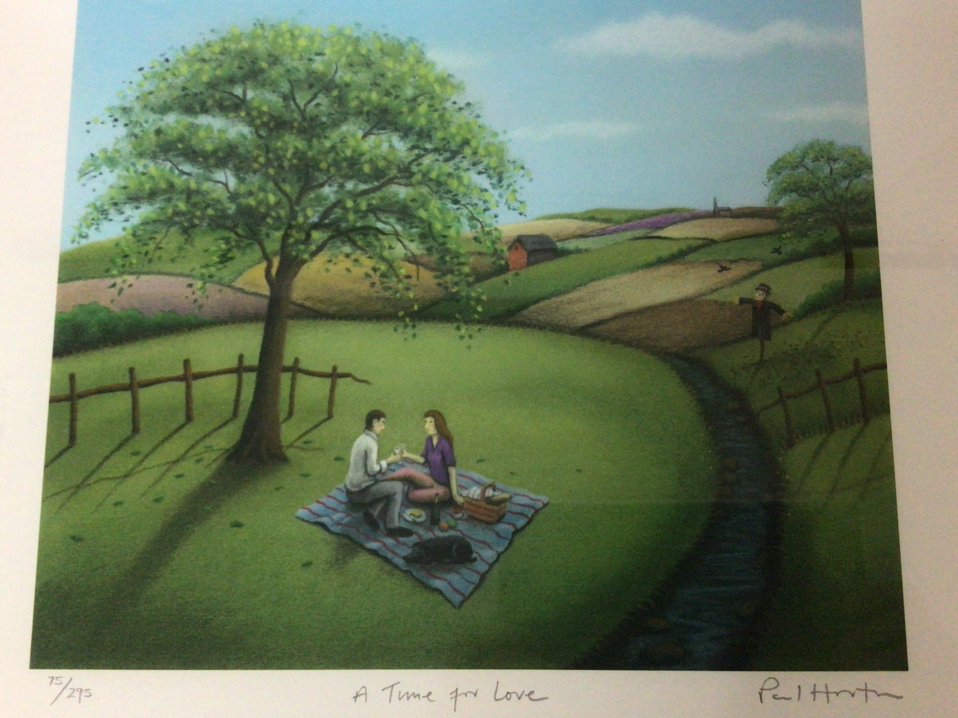 A framed modern British Coloured Lithograph by Paul Horton (b1958) the picture entitled A Time for Love 75/295. Very good condition the reverse with certificate of authenticity. 53x53cm