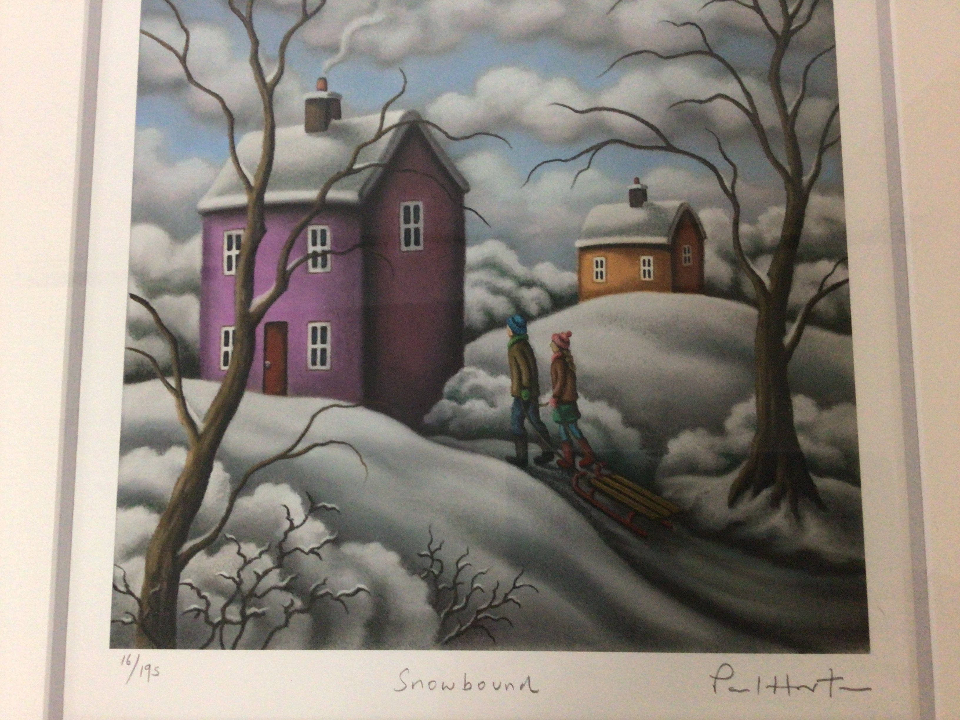 A framed modern British lithograph print by Paul Horton (b1958) entitled Snowbound 16/195 signed in pencil with Certificate of Authenticity.