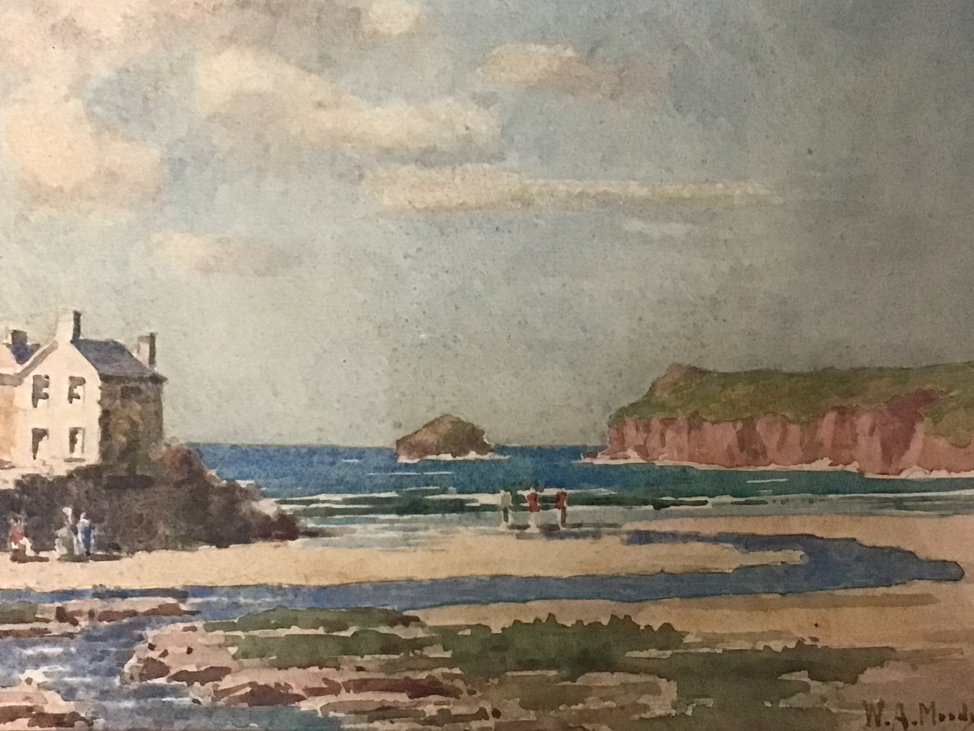 Three Cornish watercolours beach and harbour scenes signed by W.A Moody William A Moody. NO RESERVE