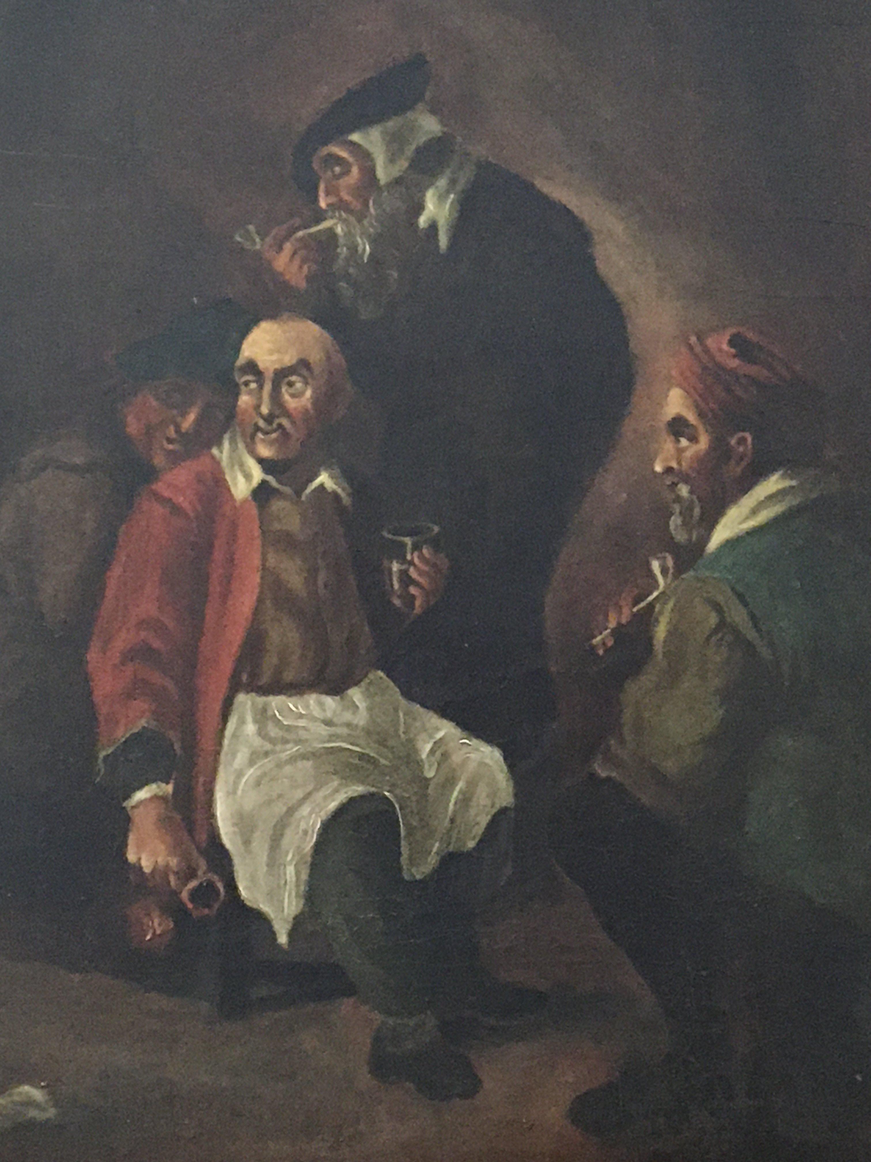 A pair of 19th century Continental oil paintings in gilt frames figures in an interior. (2) 40x45cm