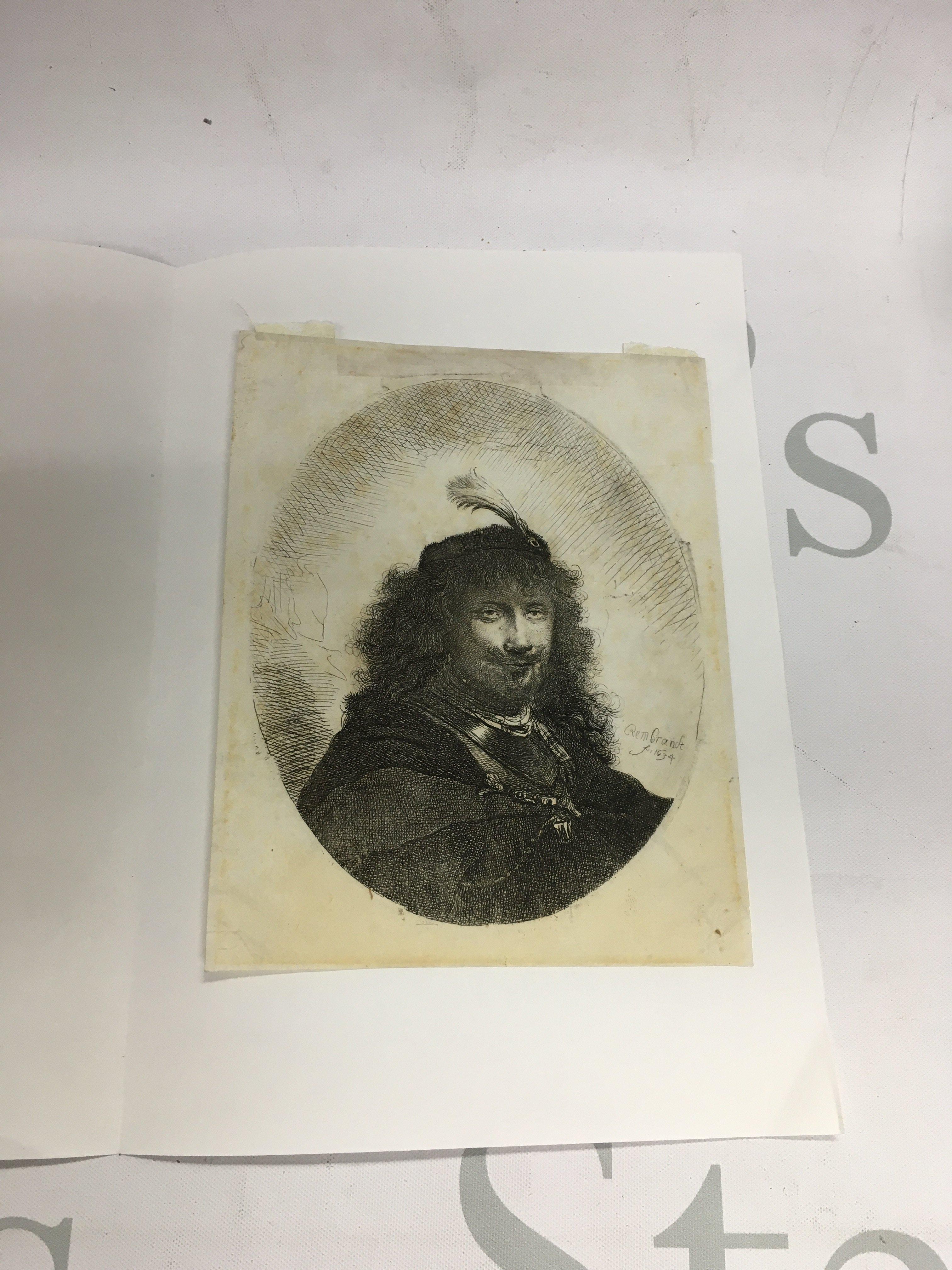 A Rembrandt atinque drypoint etching attributed to chevalier ignace Joseph de claussin.
