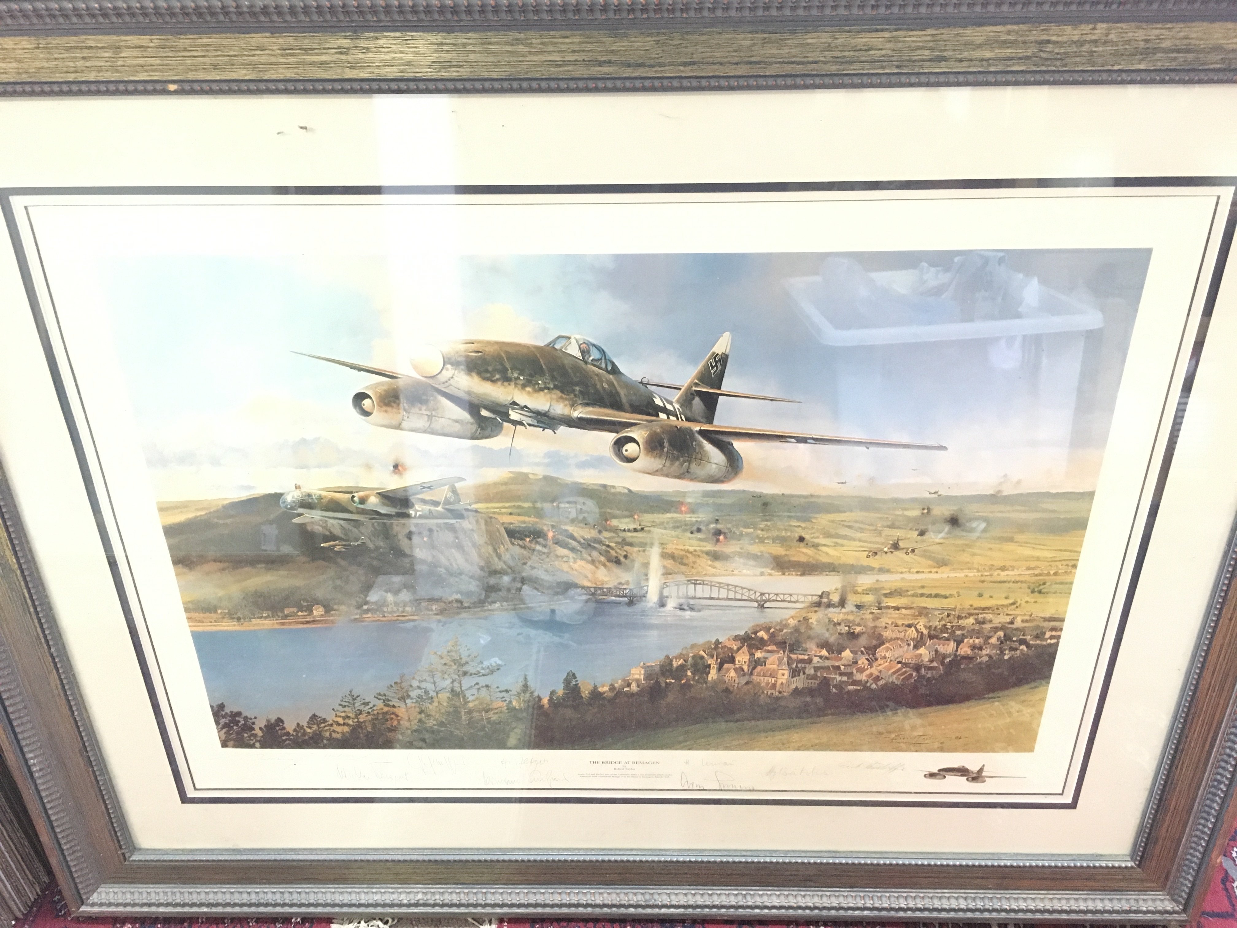 2 xFramed WW2 Aircraft Prints signed By Crew. And 6 unframed (water Damaged)Approximate Size On Largest. 105CM x 81CM.
