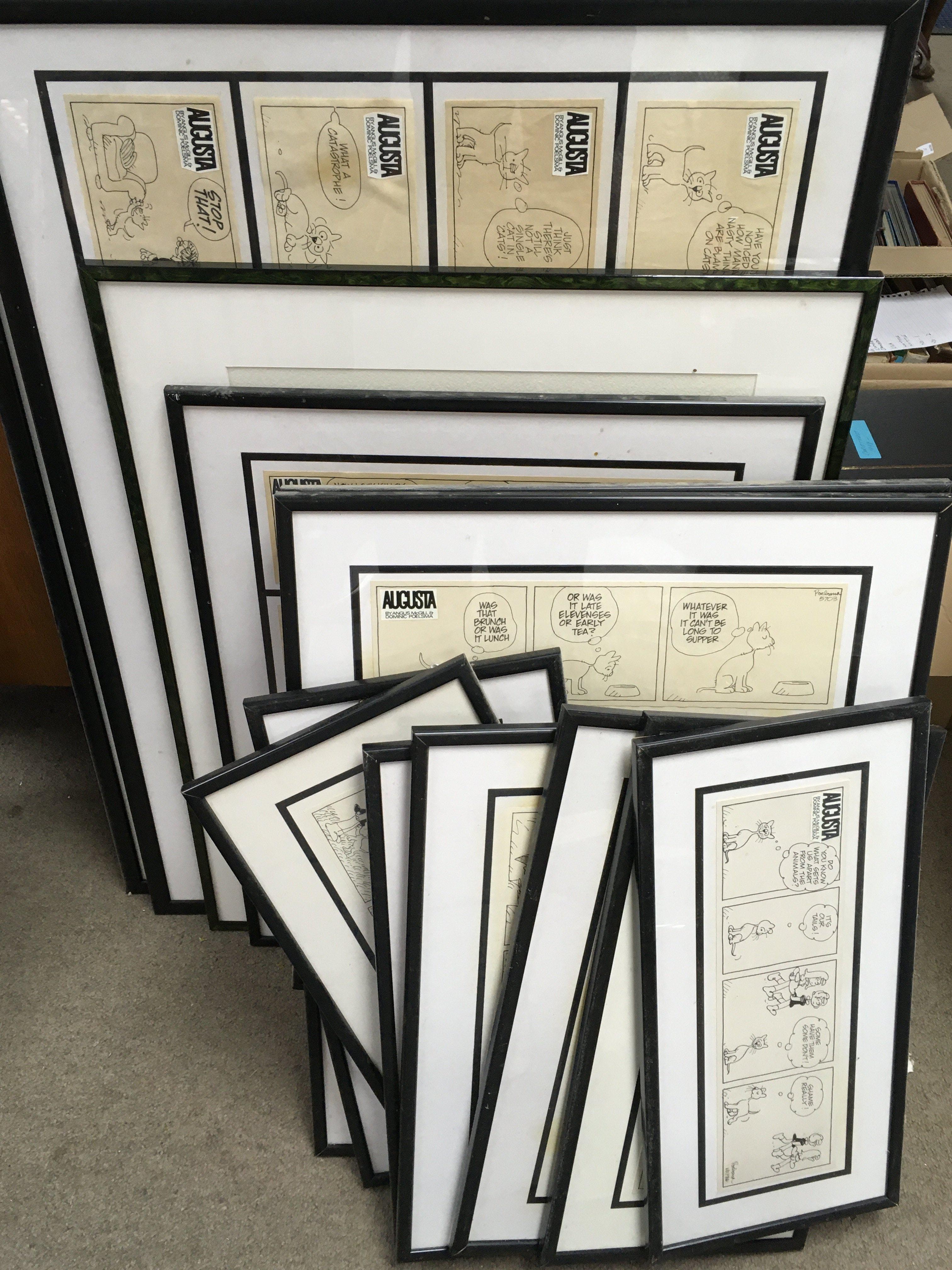 19 various framed Augusta by Angus McGill and Dominic Poelsma storyboards. Also including a Hubert Clerissi 1923 Monaco Cote d Azur Monte Carlo print
