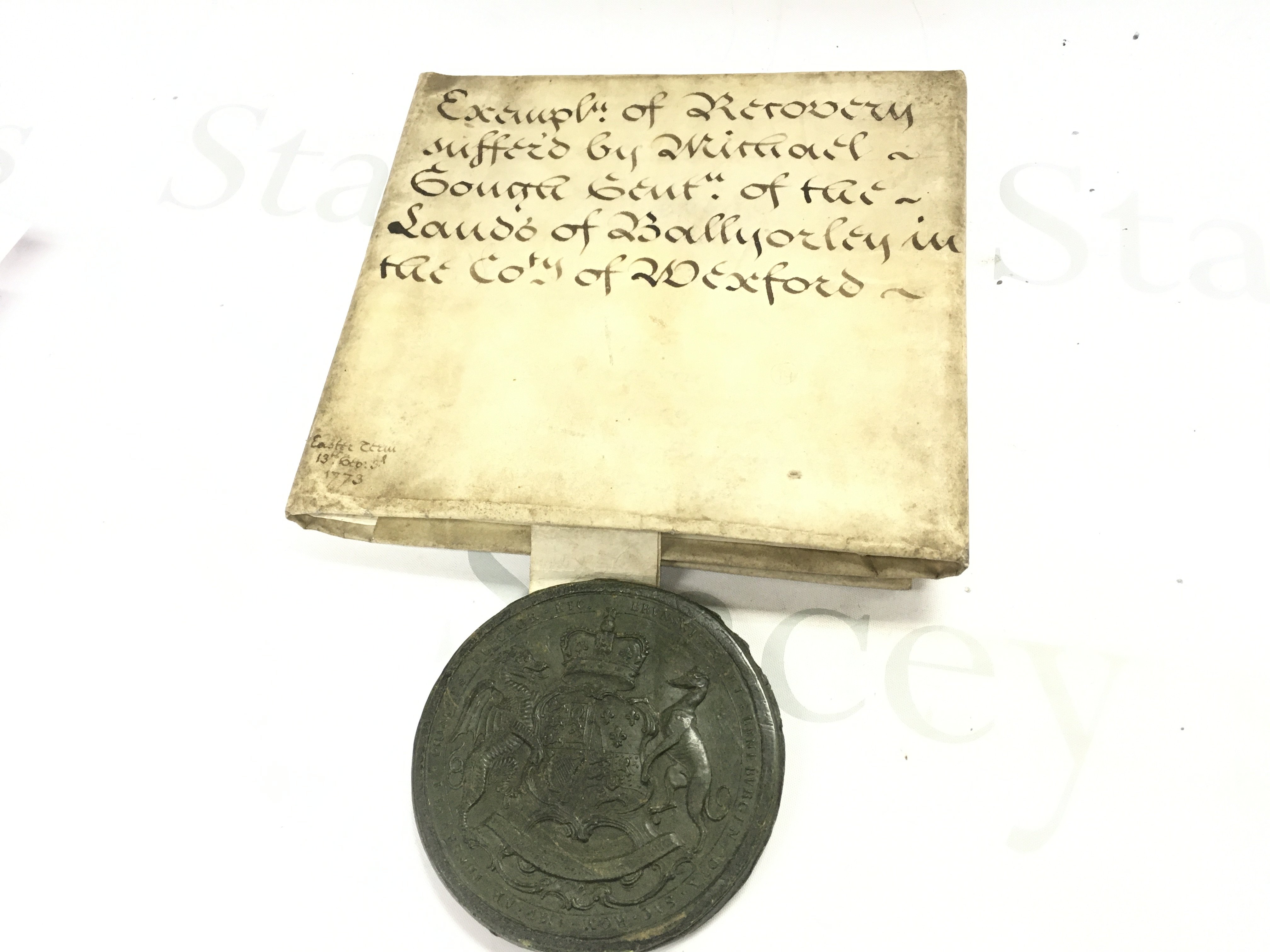 A 1773 King George III Vellum Document with the Great Seal of the Realm, Wexford Related . Postage category B