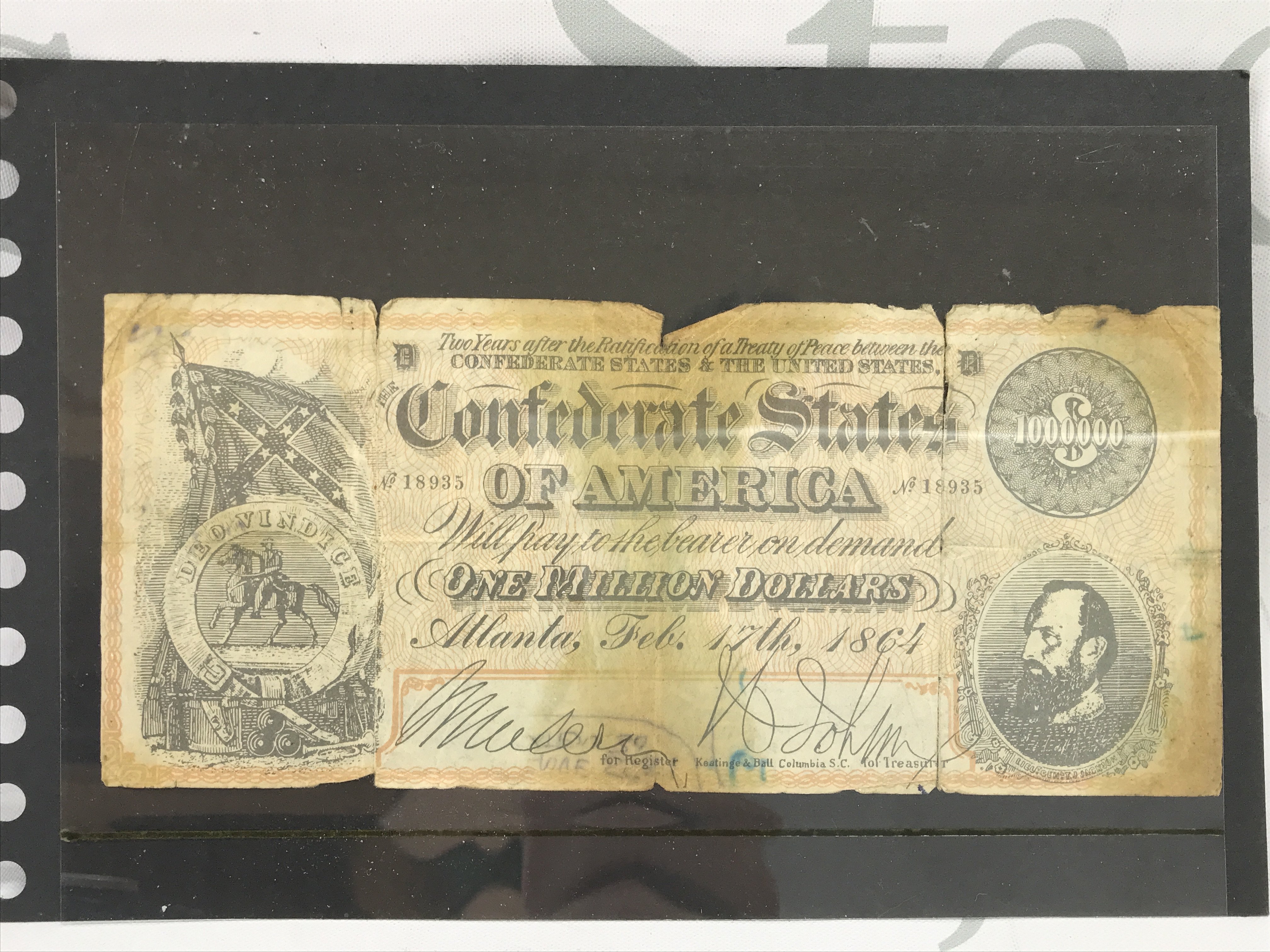 A One Million Dollar Confederate American note . Postage category A