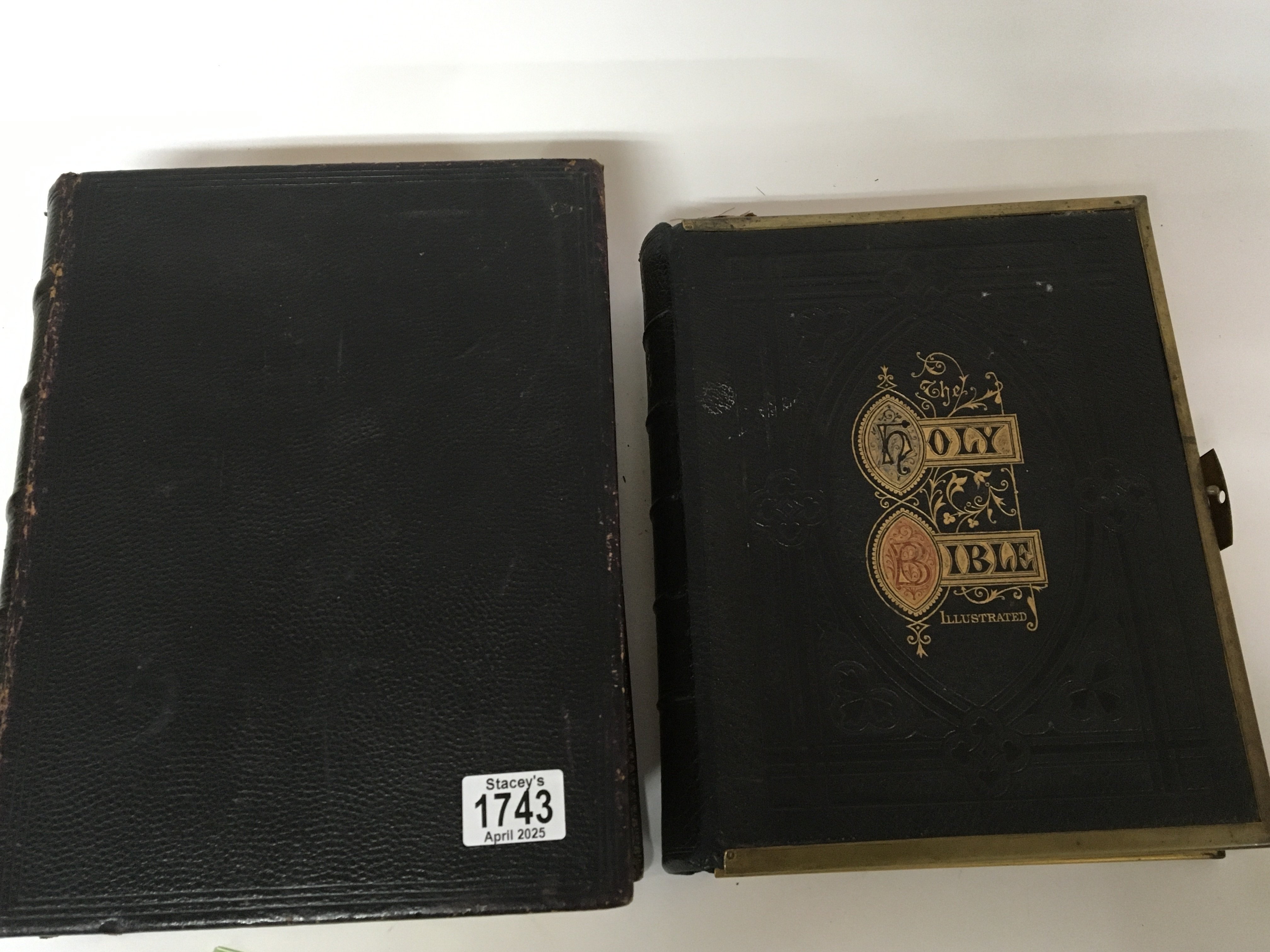 Two Victorian family bibles old and New Testament published William Collins with illustrations and brass clip bound and one other (2)