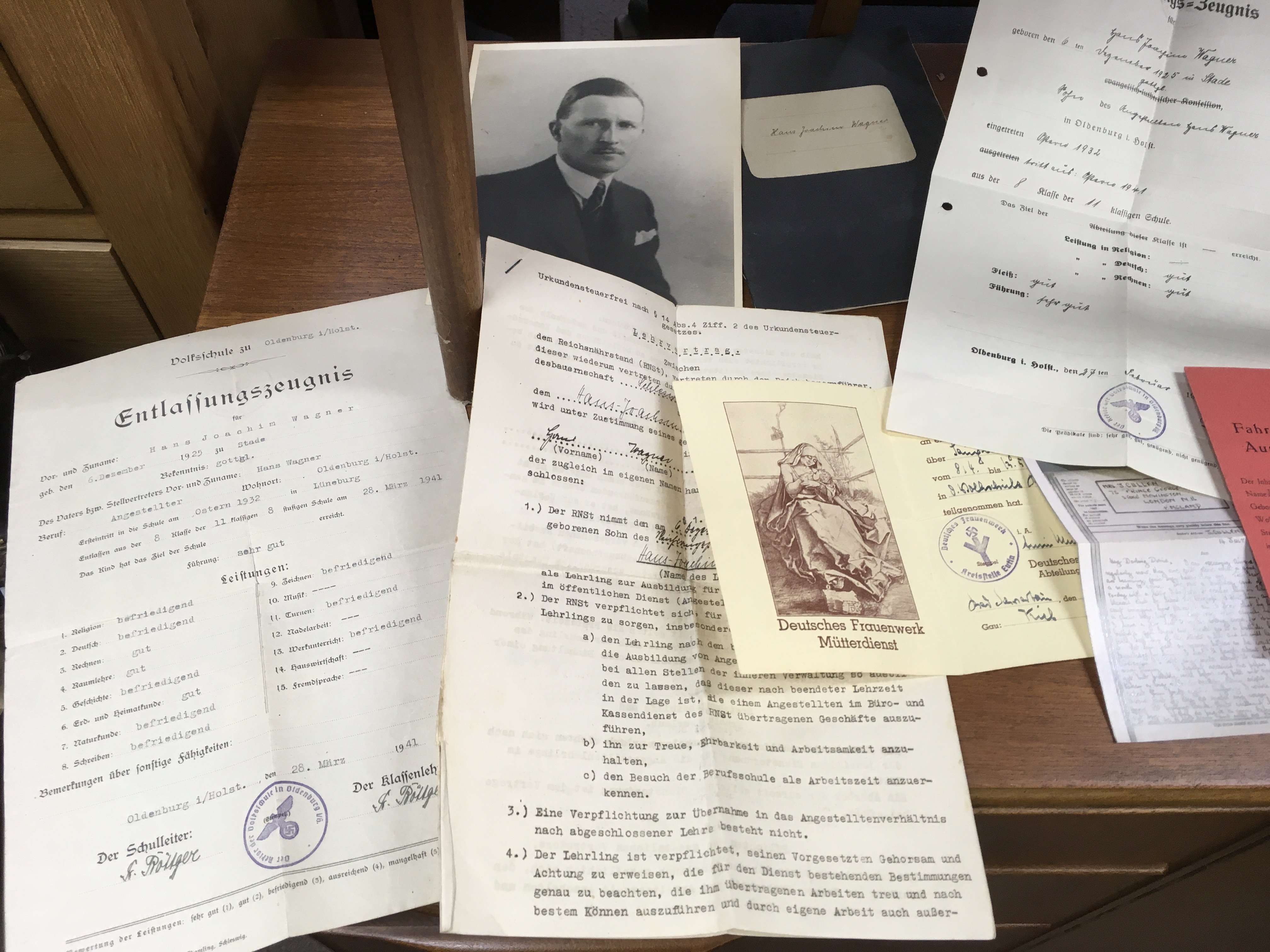 A selection of WW1 and WW2 military paperwork.