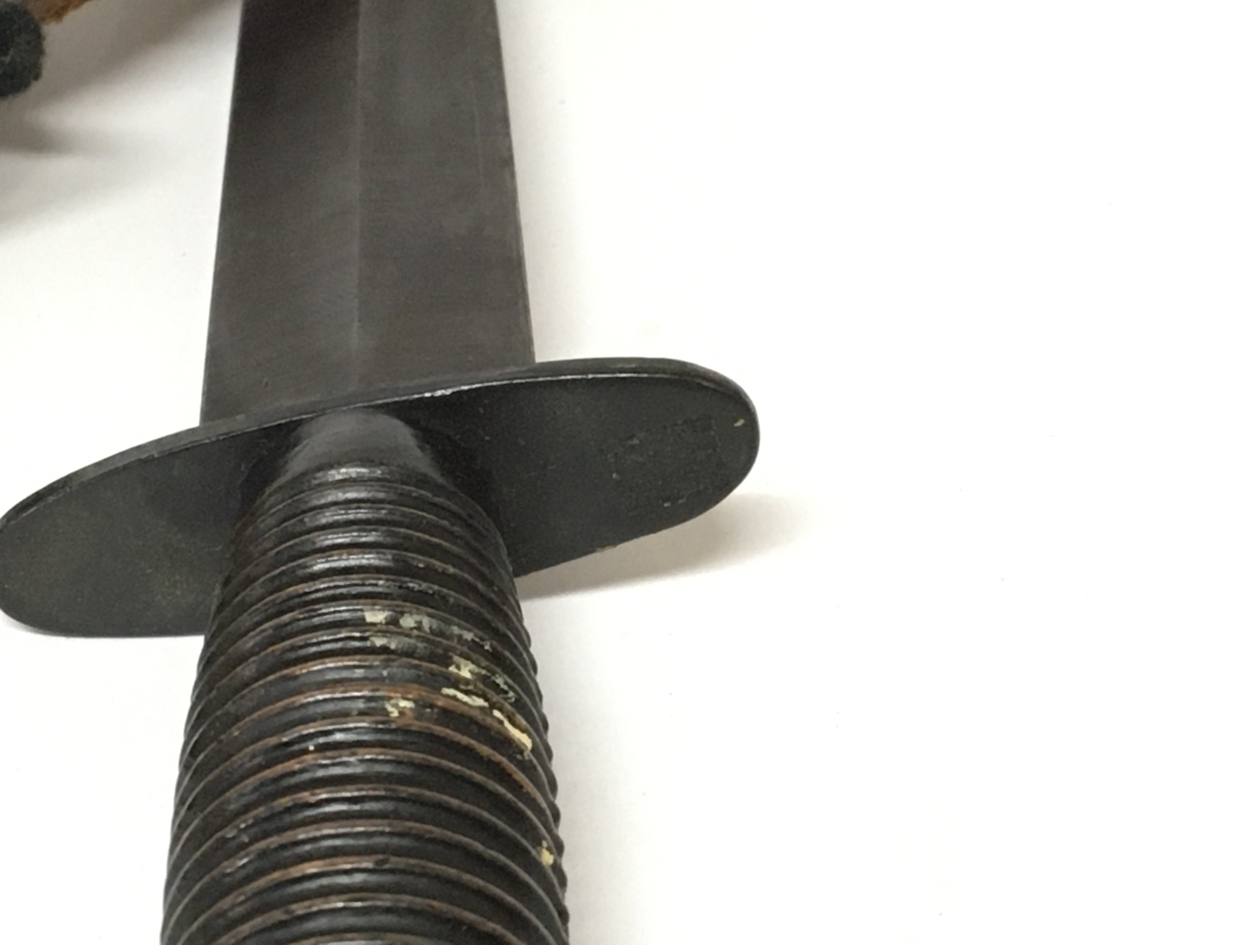 A Fairbrain Sykes commando fighting knife the T guard with makers stamp William Rodgers Sheffield.