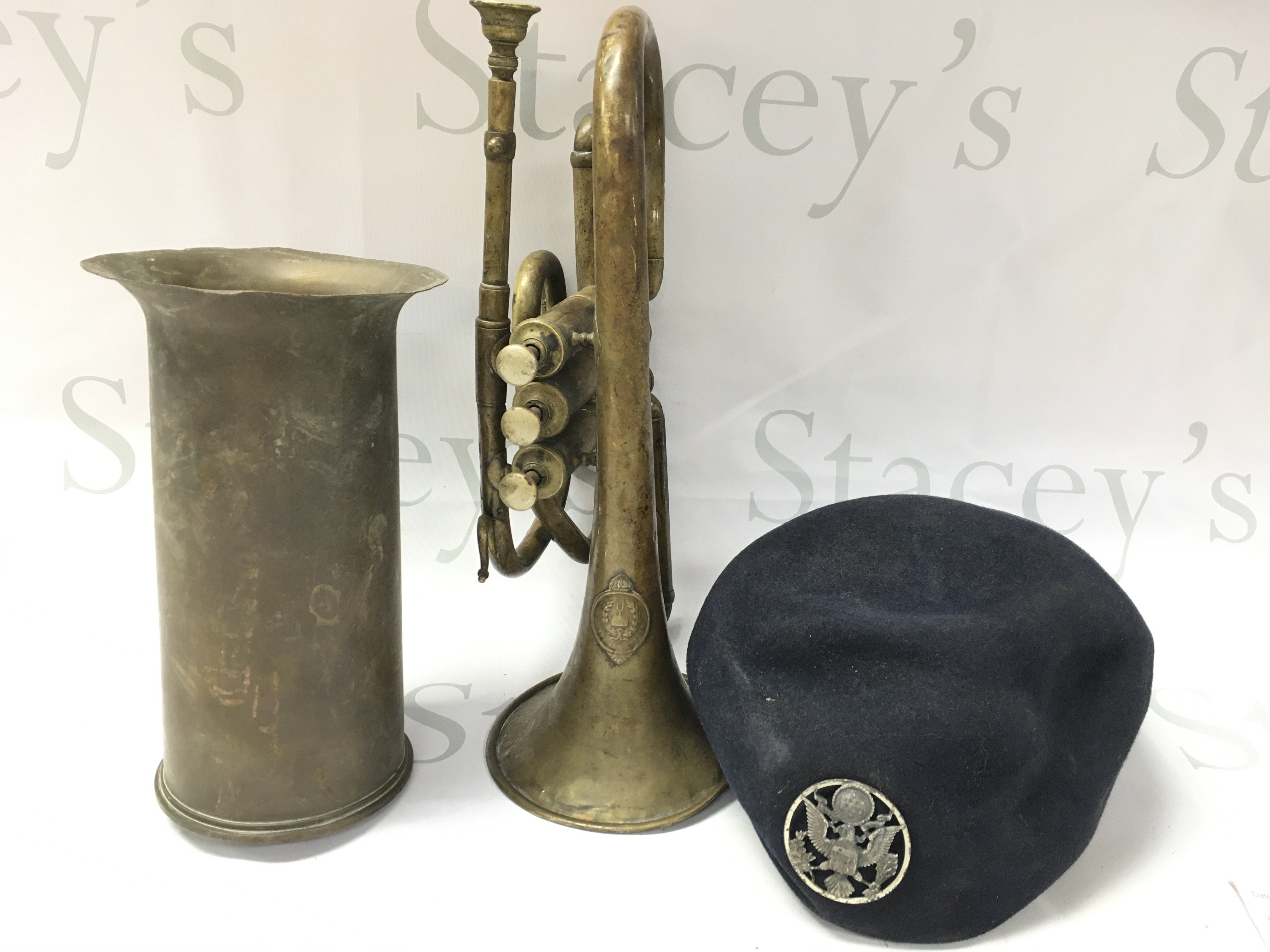 A United States Airforce Beret. Trench Art and Brass Cornet A/F. (3).