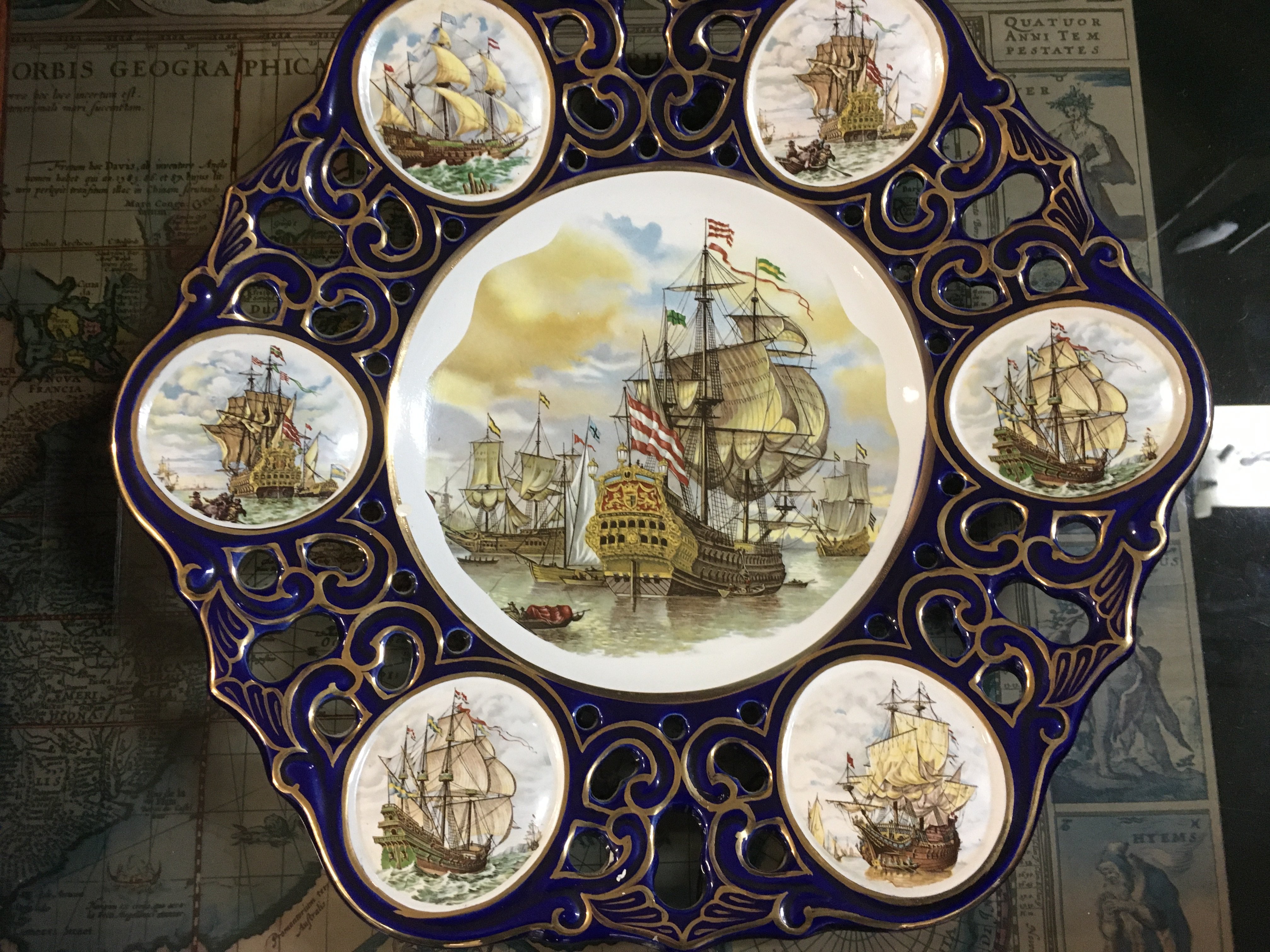 A ceramic elephant seat, a large continental ceramic jug and a wall plaque decorated with sailing ships.NO RESERVE