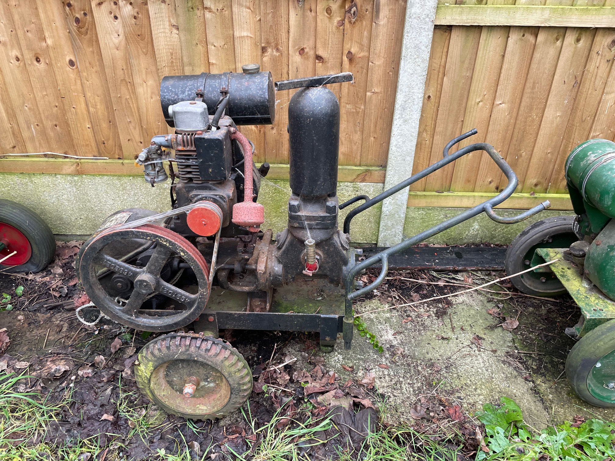 An Unusual Air Compressor set up designed for a stationary engine converted to electric motor SOLD IN SITU we have a dedicated viewing day on Saturday 12th April between 10am - 2pm via appointment, please contact the office for additional address information.