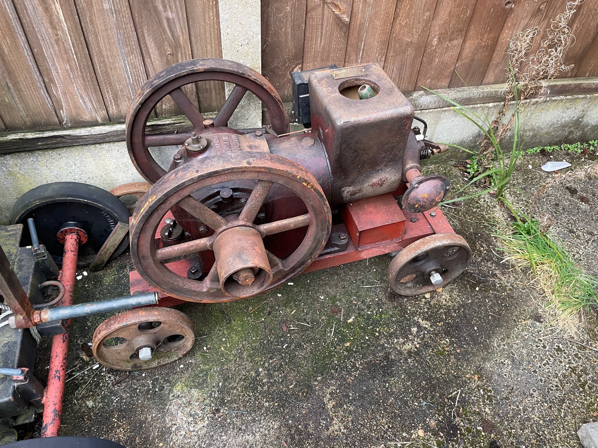 A Horizontal Twin Flywheel Diesel engine on Trolley SOLD IN SITU we have a dedicated viewing day on Saturday 12th April between 10am - 2pm via appointment, please contact the office for additional address information.