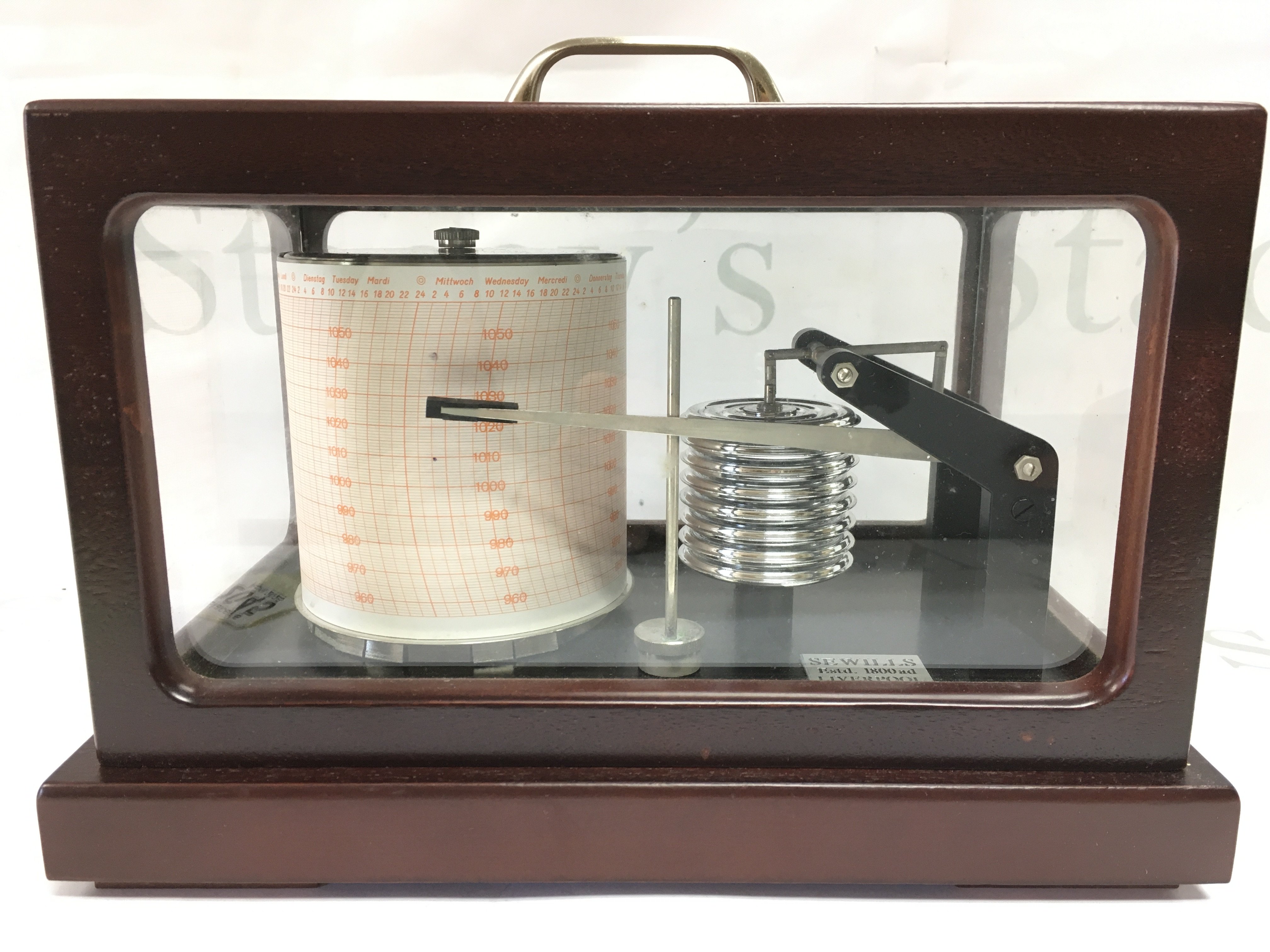 A Sewills barograph in a fitted case .17x26x18cm This lot cannot be posted